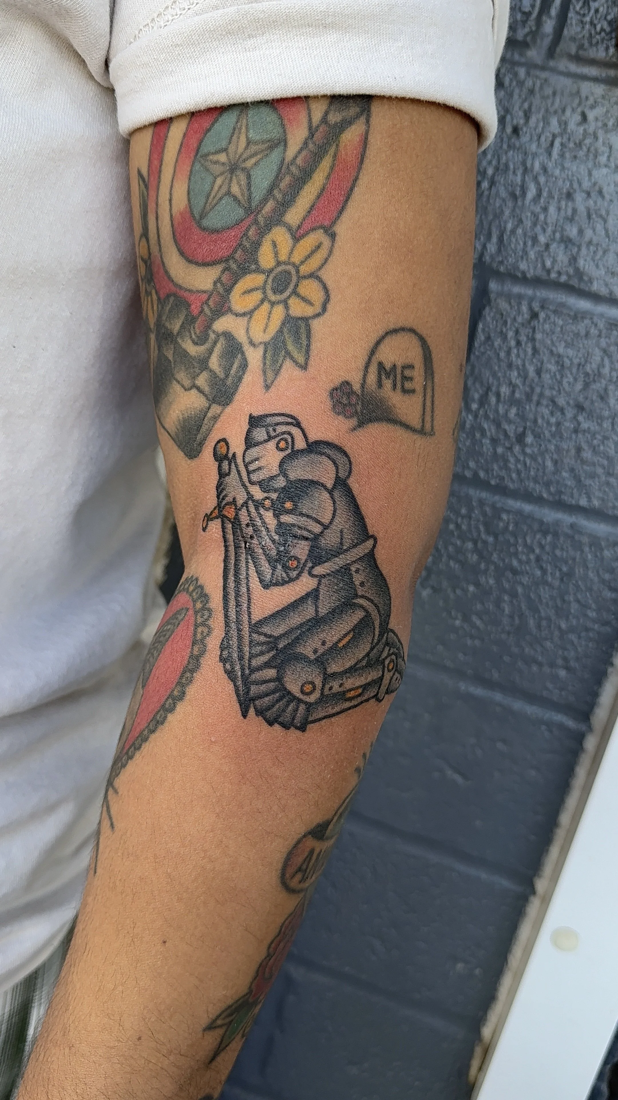 american traditional style knight tattoo