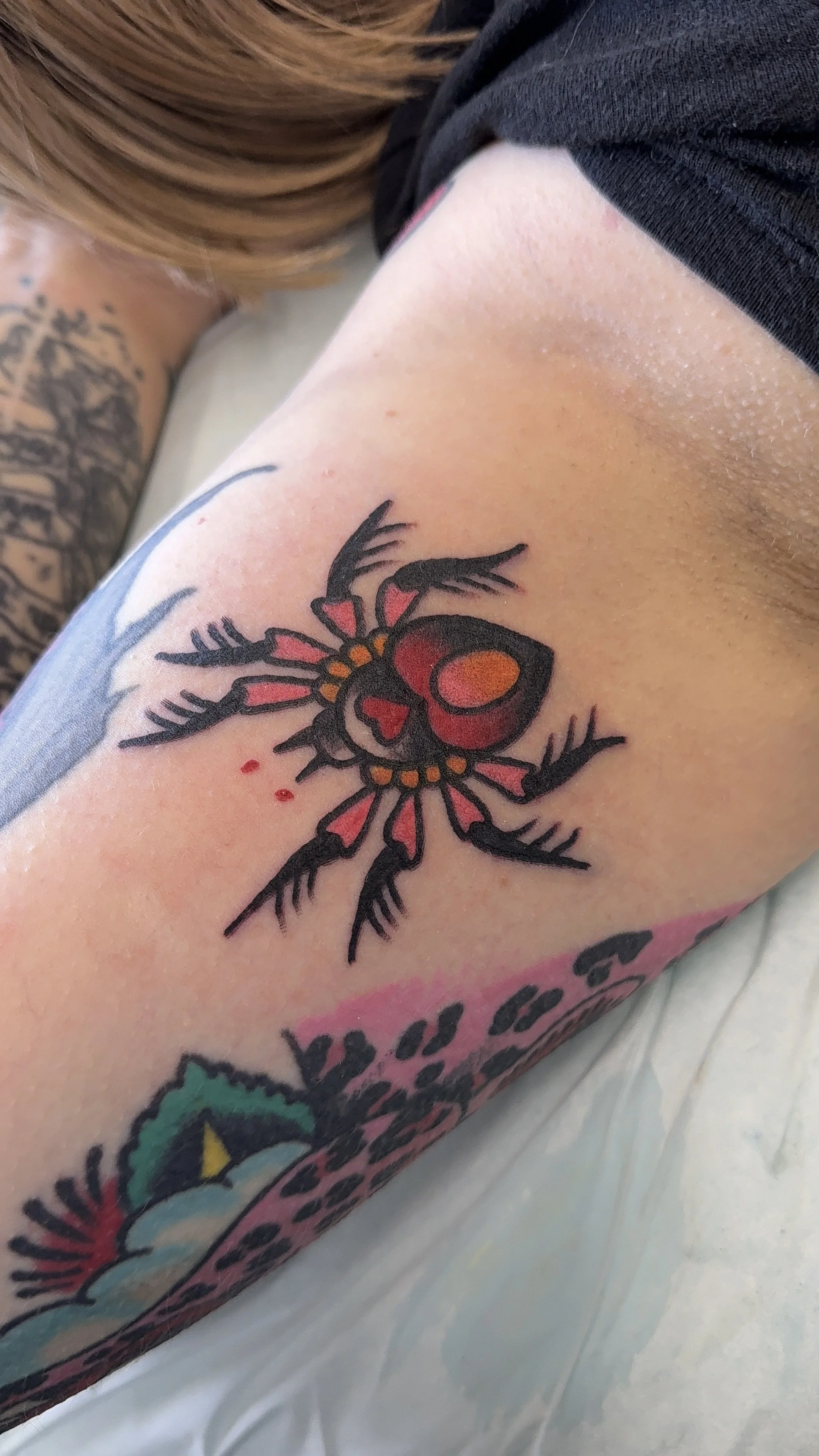 heart shaped spider tattoo american traditional style