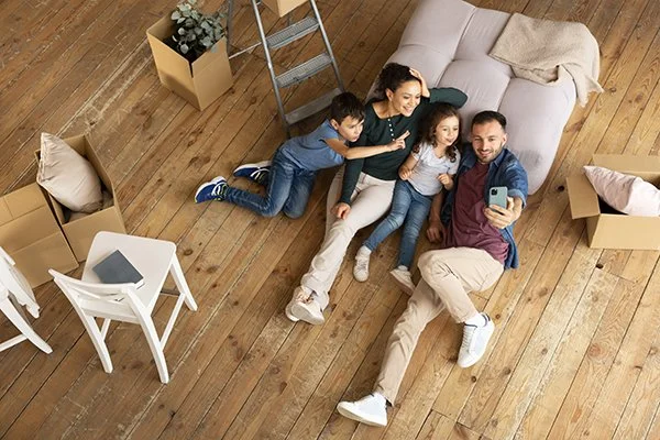 Family in living room, relaxed