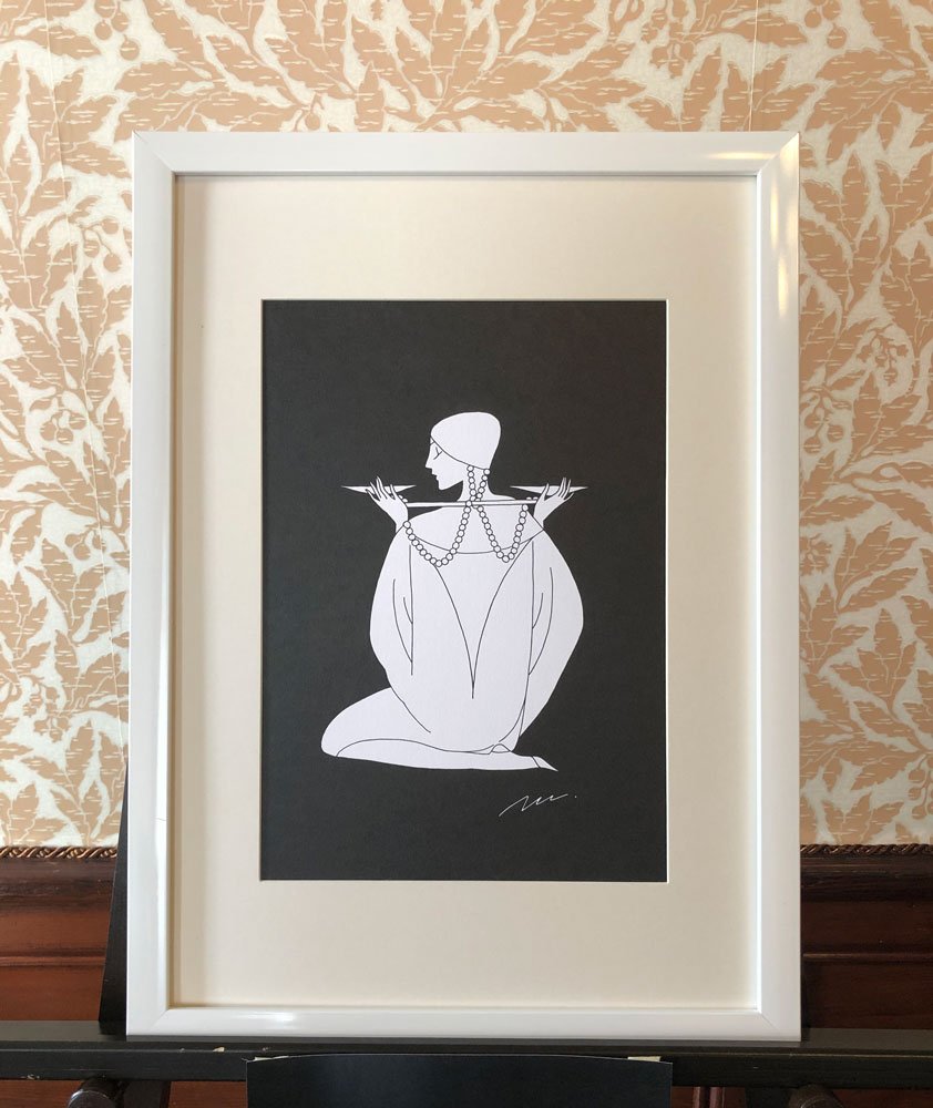 横顔の線画で描かれた天秤座。Libra drawn in profile line drawing.