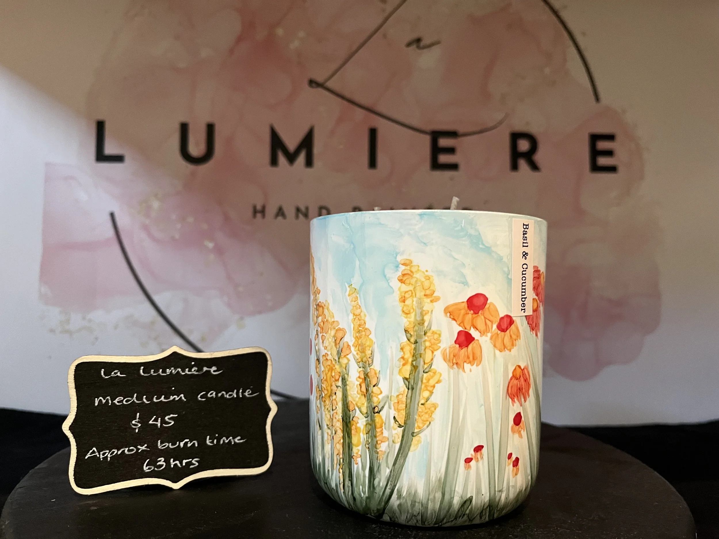 Hand-painted candle - Basil & Cucumber - Medium size