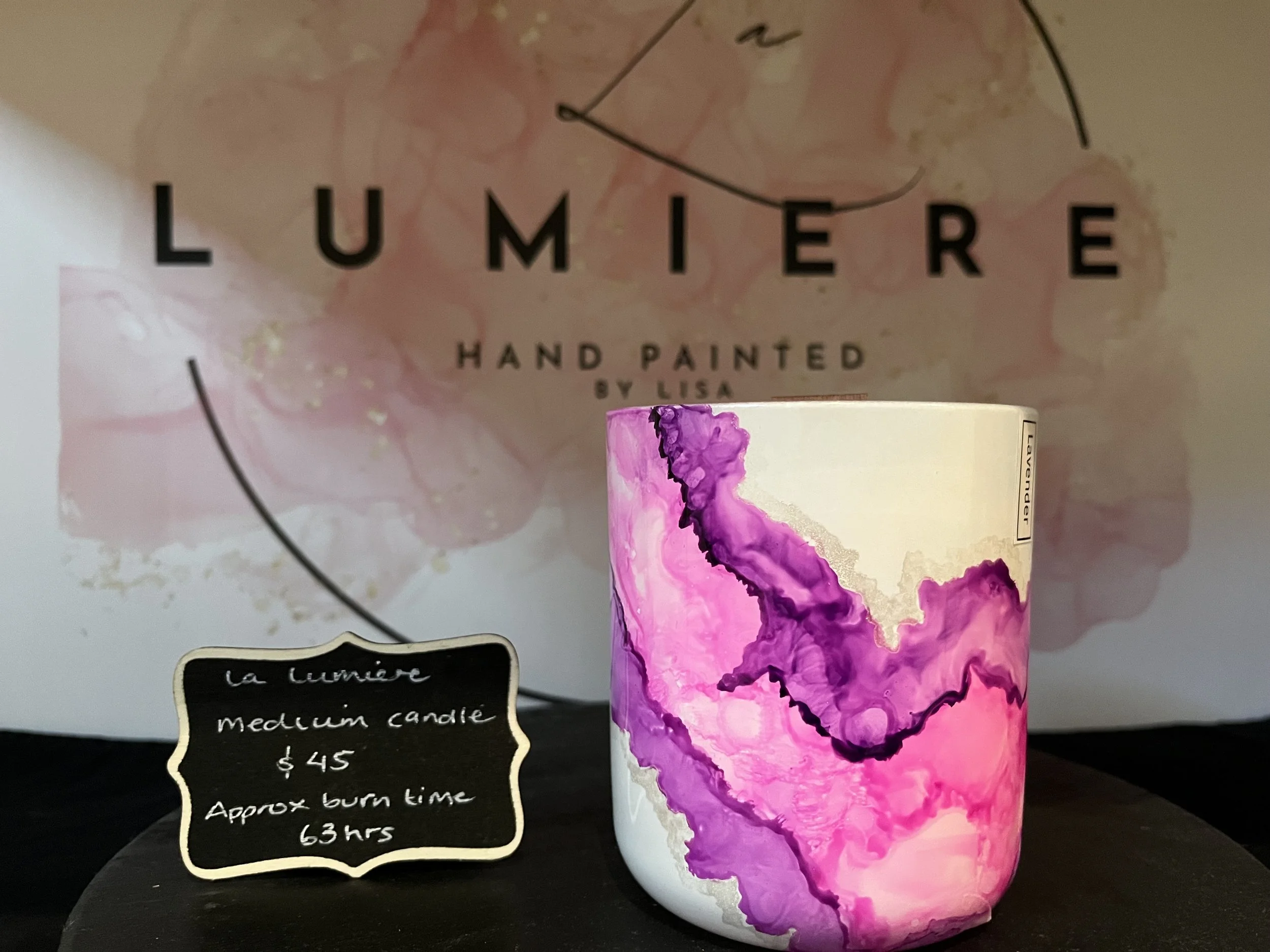 Hand-painted candle - Lavender - Medium size