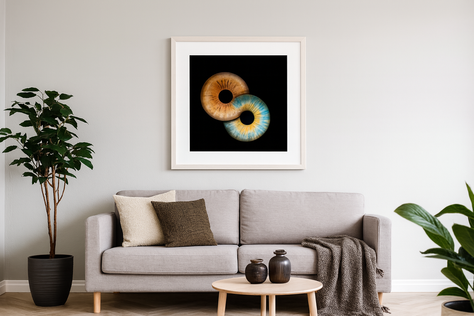 A surreal image combining a traditional Japanese-style wave with the detailed iris of an eye, featuring the wave shaping into the eye's outer edge and the eye's pupil depicted as a dark void.
