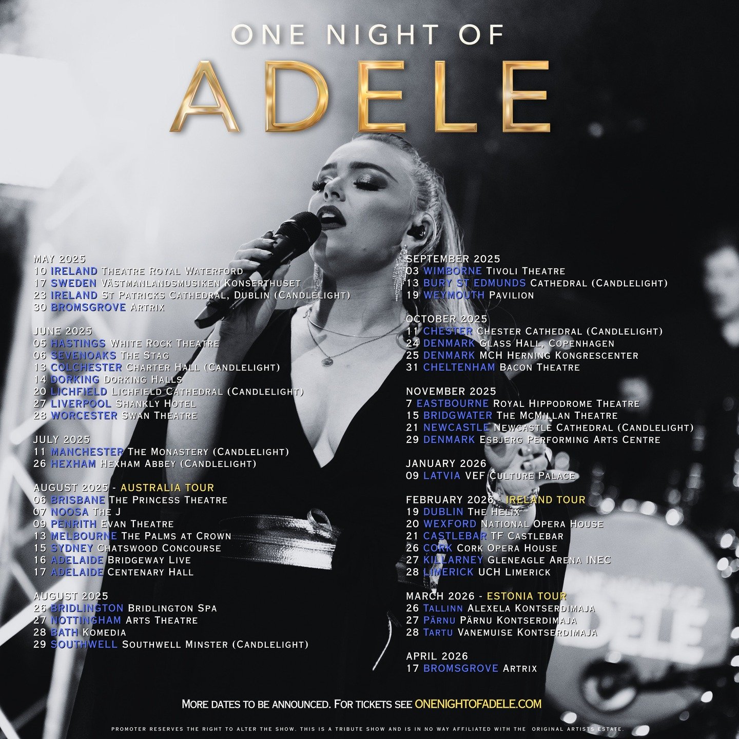 ***NEW DATES ADDED!***

2025 - Liverpool
27th June @shanklyhotel 

2026 - Tour of Estonia
26th March @kontserdimaja 
27th March @eesti_kontsert #parju 
28th March @vanemuisekontserdimaja 

#adele #tribute #liverpool #estonia