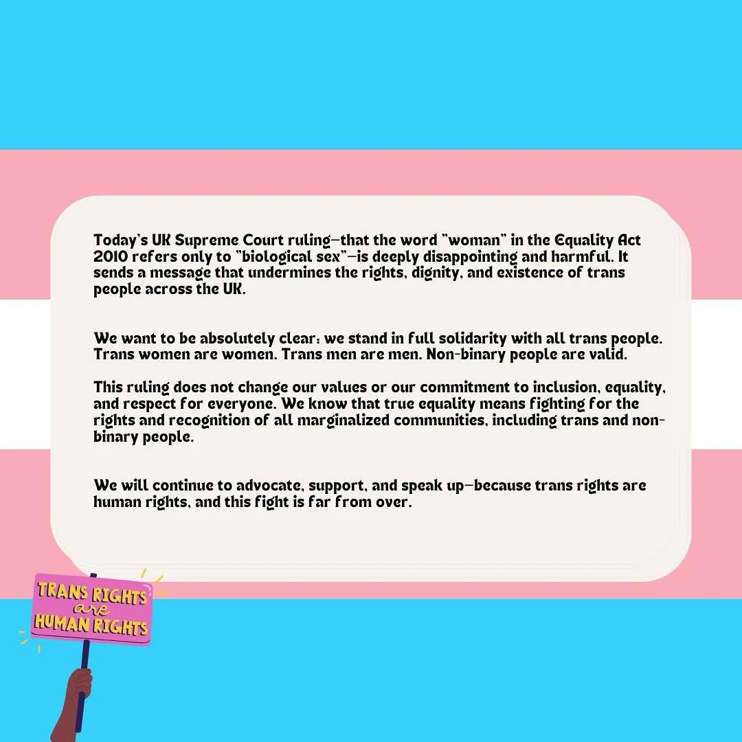 As a club we want to make it clear we stand with all trans people - the ruling today does not change that 🏳️&zwj;⚧️