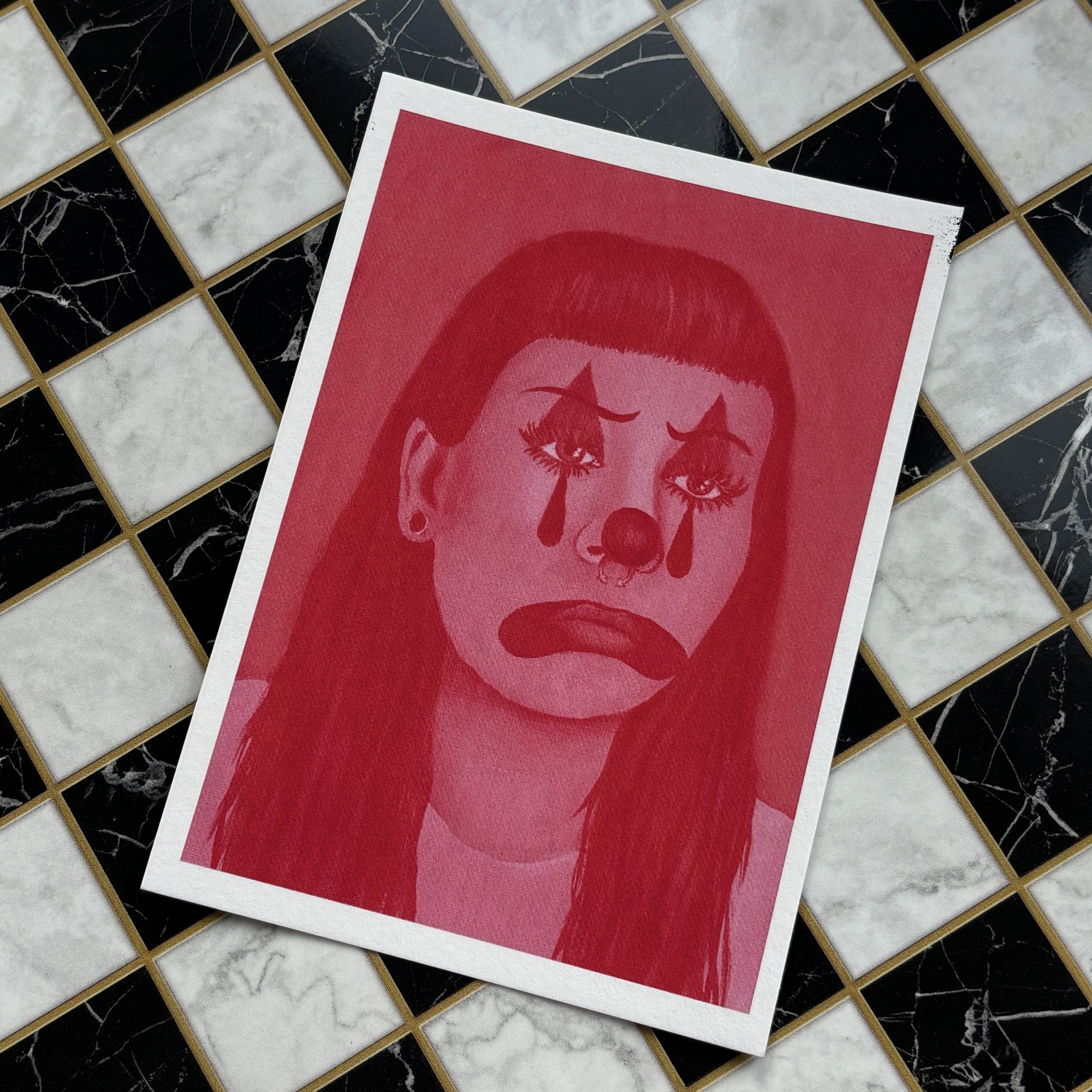 Monochrome Pink Clown Print | A6, A5, A4 Art Print