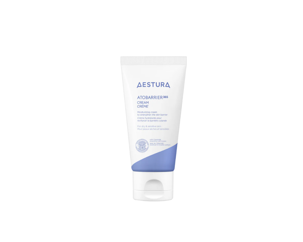 Aestura Atobarrier 365 Cream tube to strengthen the skin barrier and hydrate dry, sensitive skin.