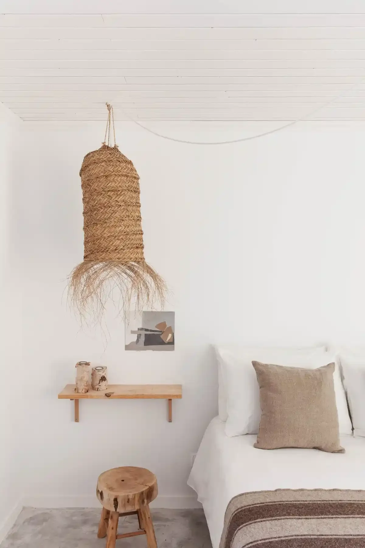 Bright minimalist guest room at Cucumbi farmhouse.