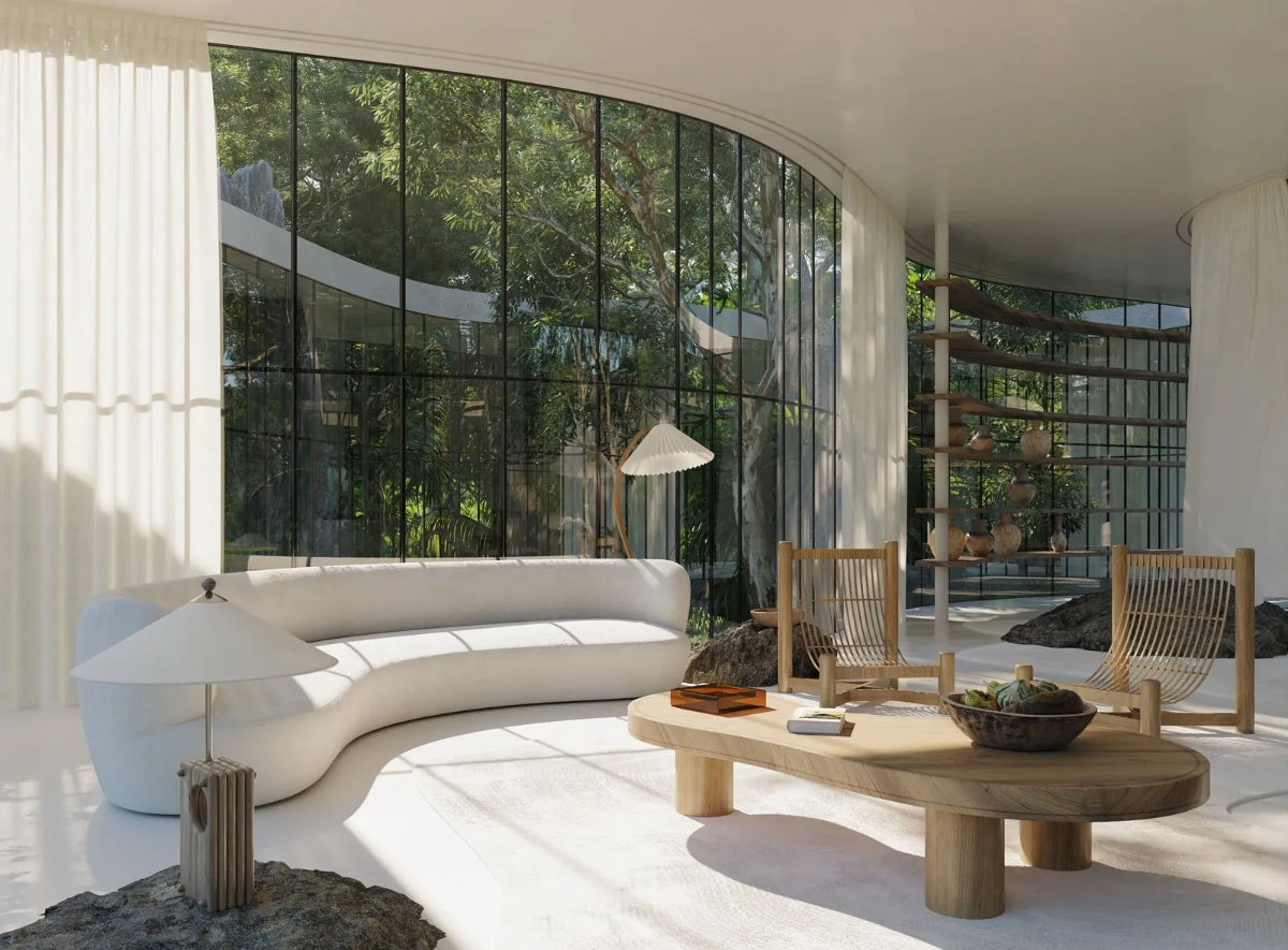 Casa Atibaia’s glass-walled lounge by Charlotte Taylor & Nicholas Préaud.