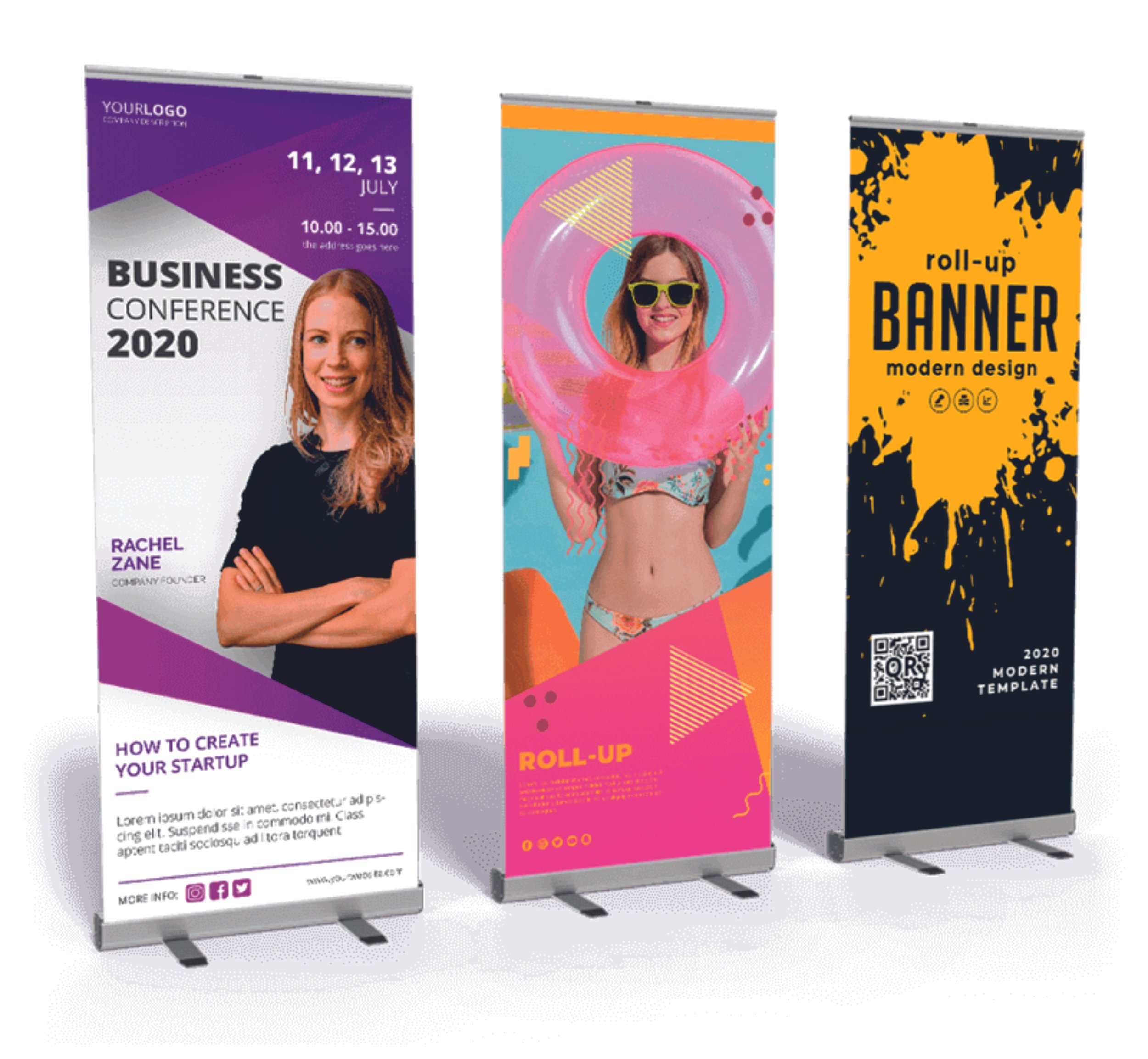 Three roll-up banners. Promotional signage. Signmakers Cork & Kerry, Ireland.