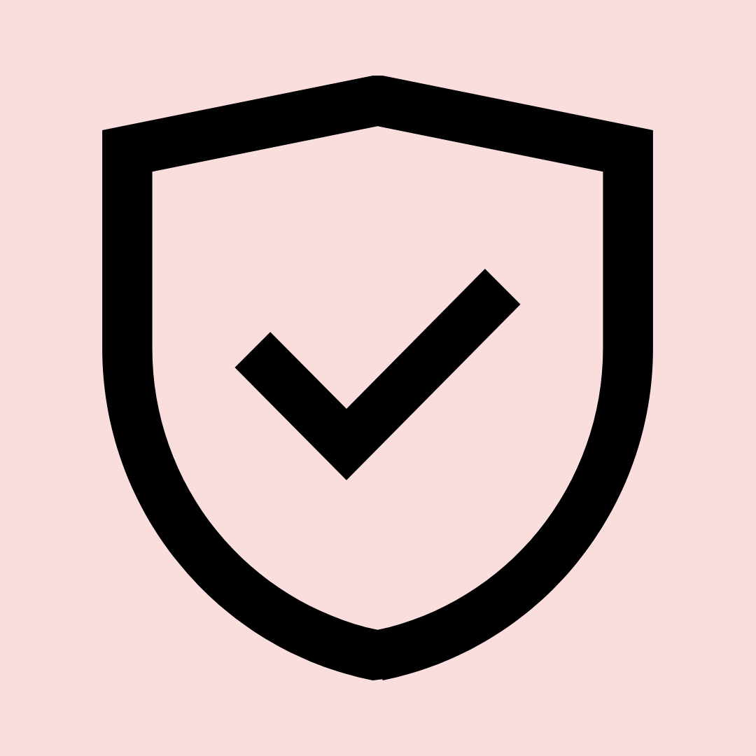 Icon of a shield with a check mark inside, representing security or protection.