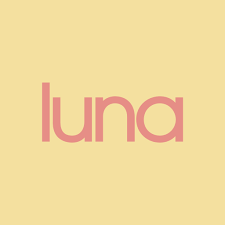The word 'luna' written in pink lowercase letters on a light yellow background.
