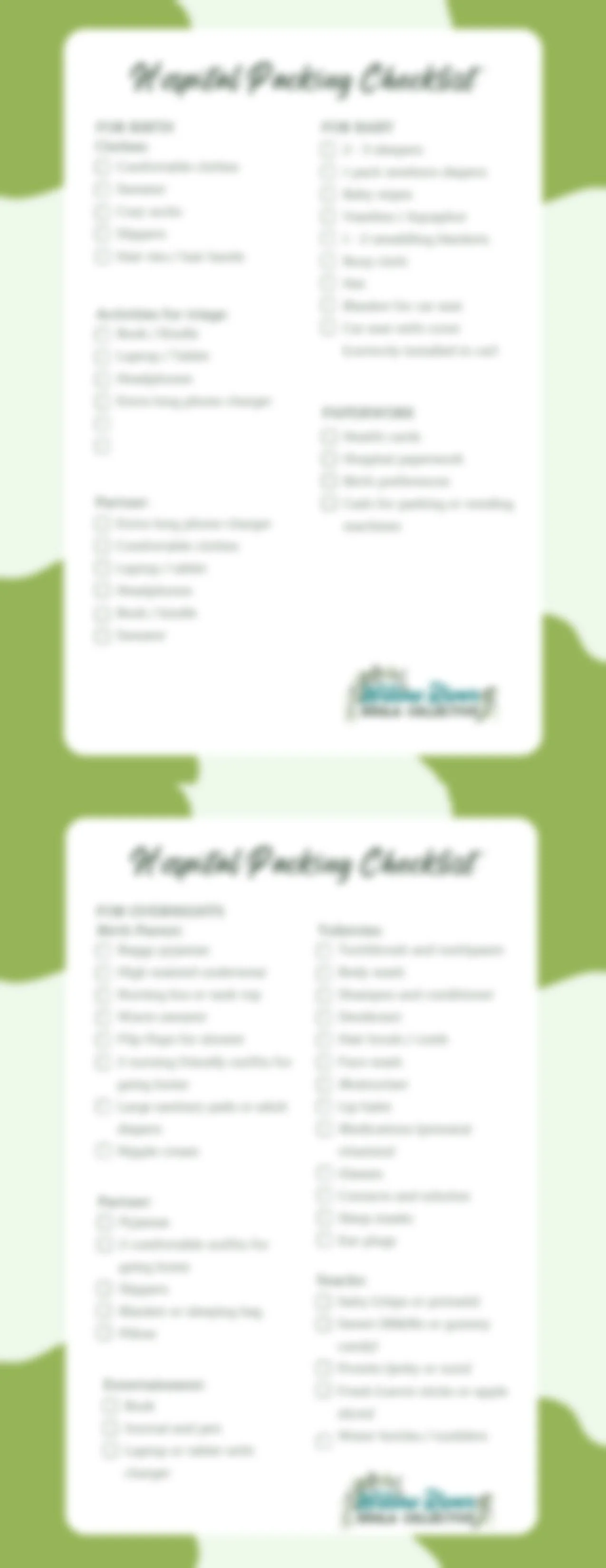 Planned Cesarean Hospital Packing List