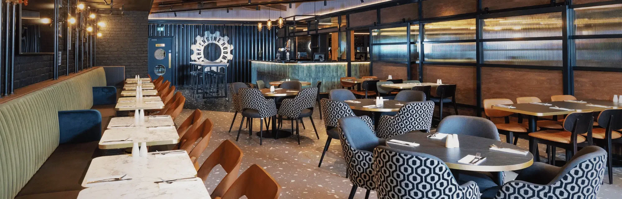 The main restaurant dining area at The Engine Room in Derby