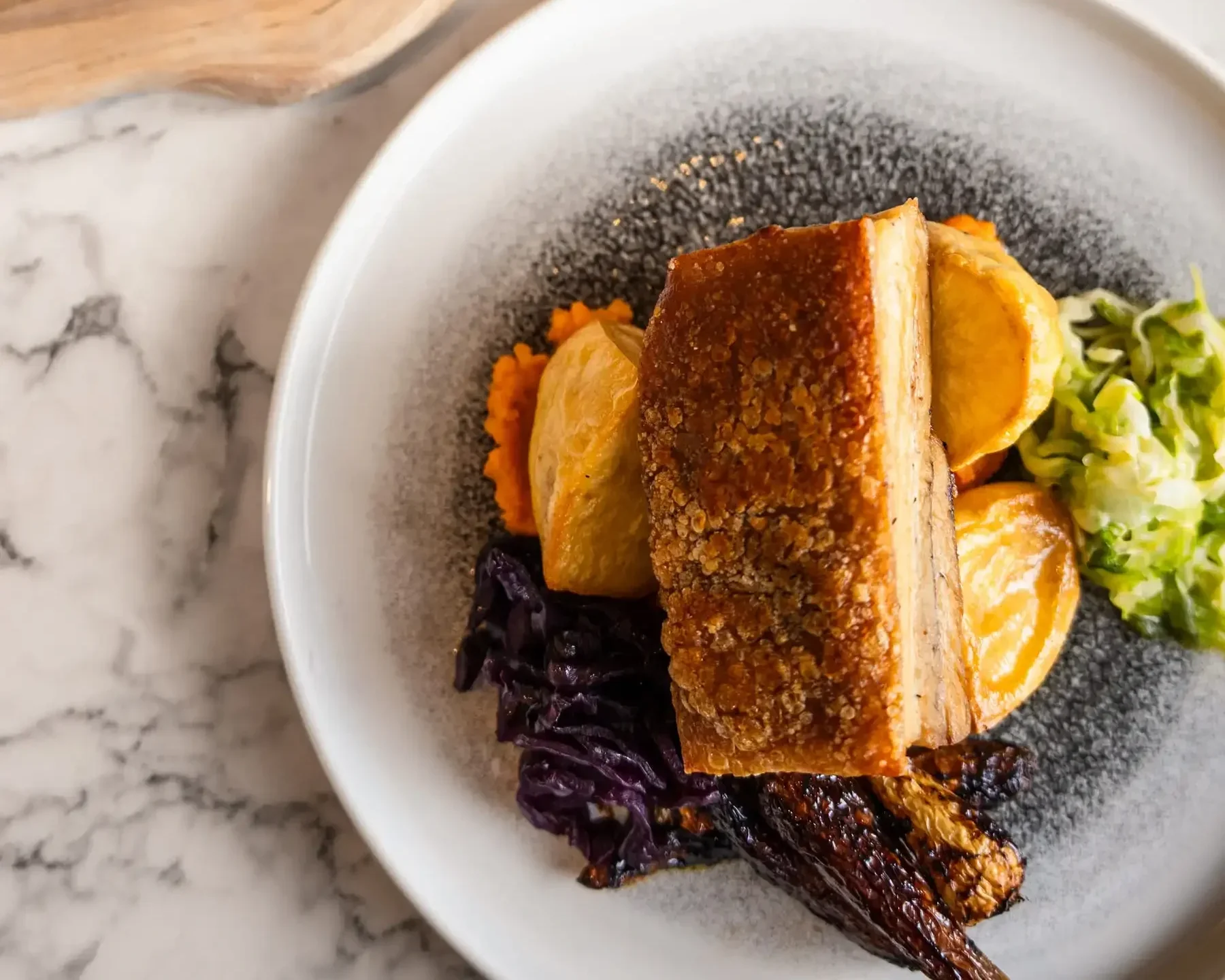 Overhead shot of a refined Sunday roast