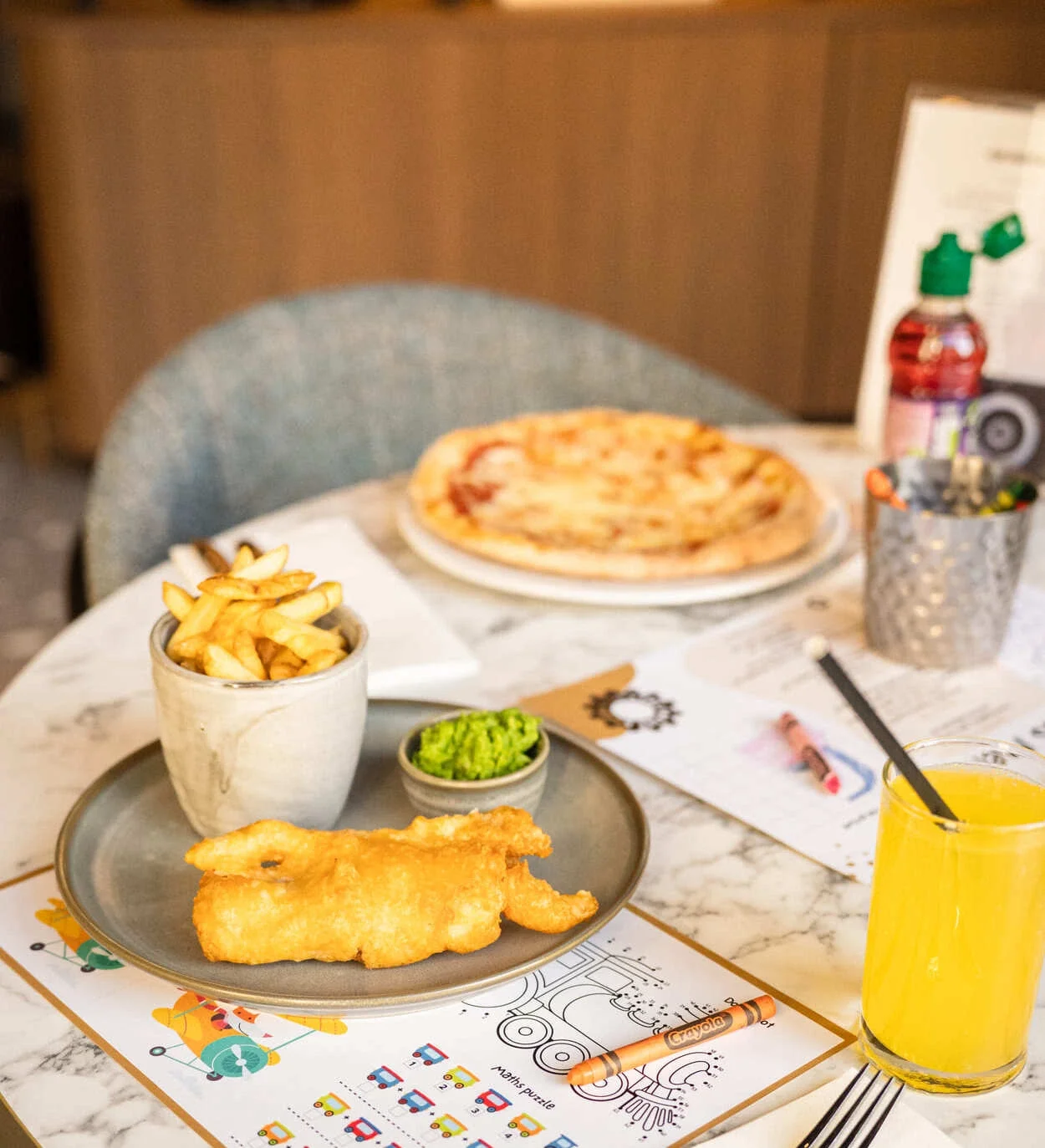 Kids fish and chips and a pizza at The Engine Room in Derby