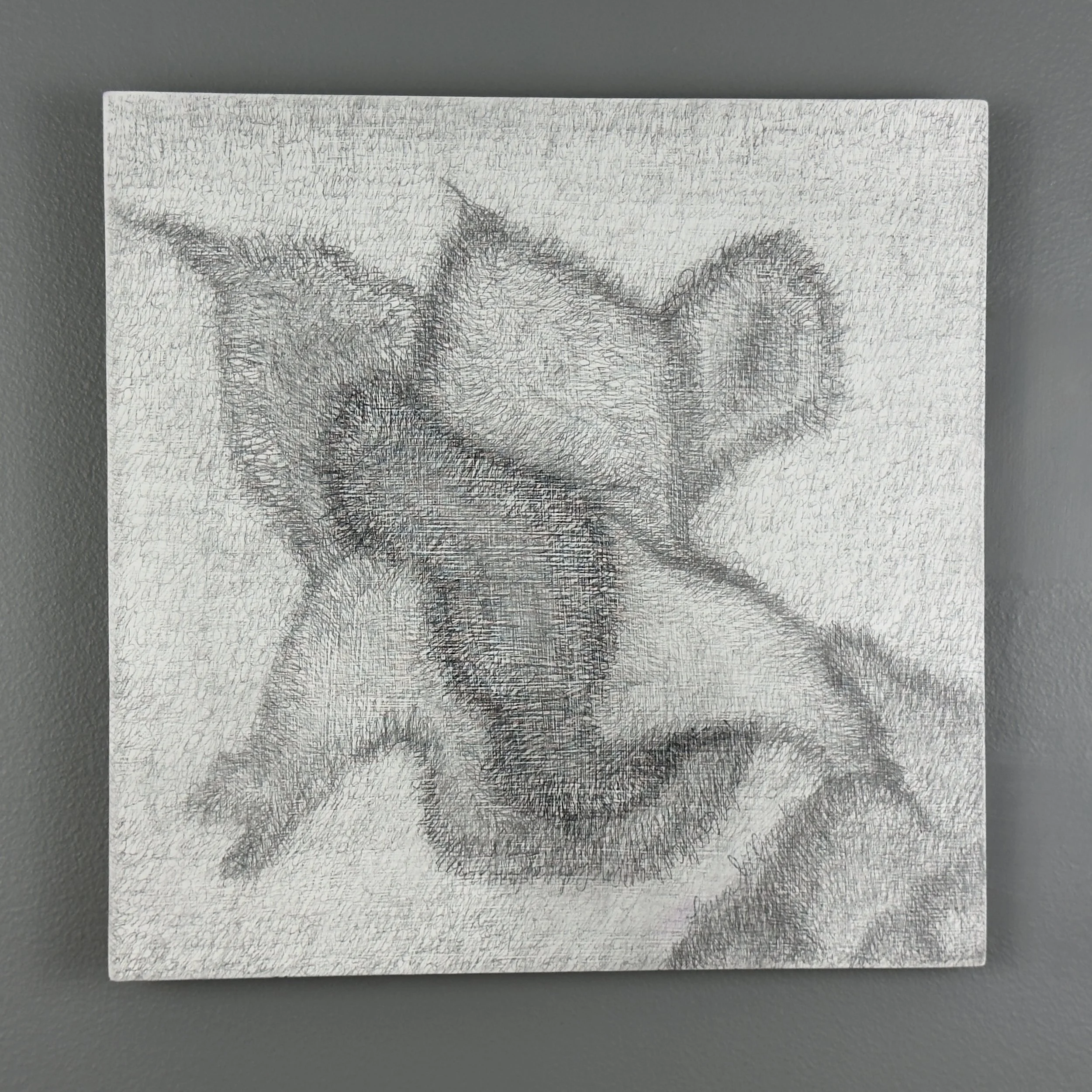 White abstract art in square shape created using pencil journaling to create shapes