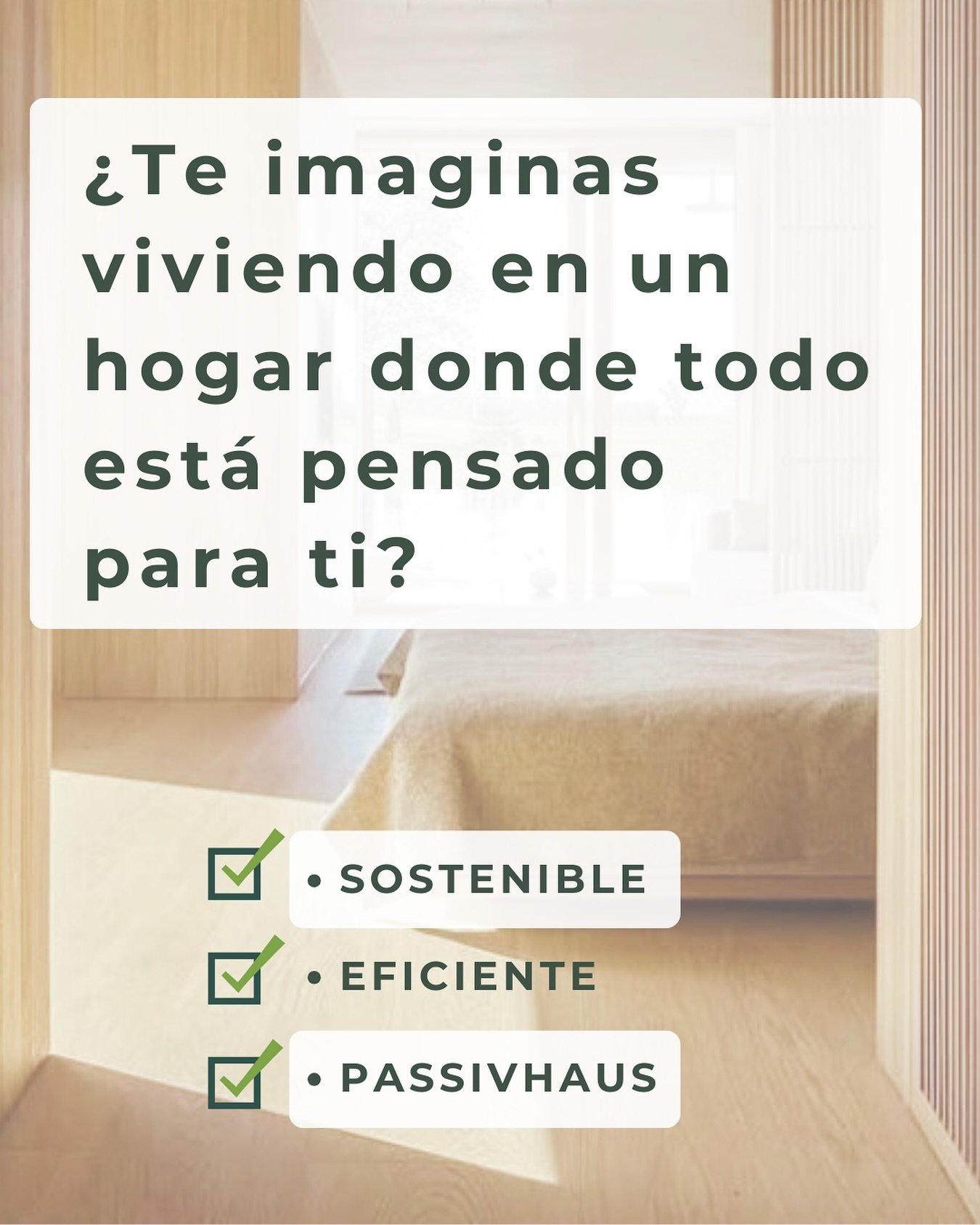 Un hogar que represente tus valores de sostenibilidad y salud para tu familia, para ti y para el medio ambiente ☘️

Una casa Passivhaus es : 

✅Ahorro energ&eacute;tico 

✅Confort 

✅Sostenibilidad

✅ Salud

&iquest;Te imaginas vivir as&iacute;? 🏡 E