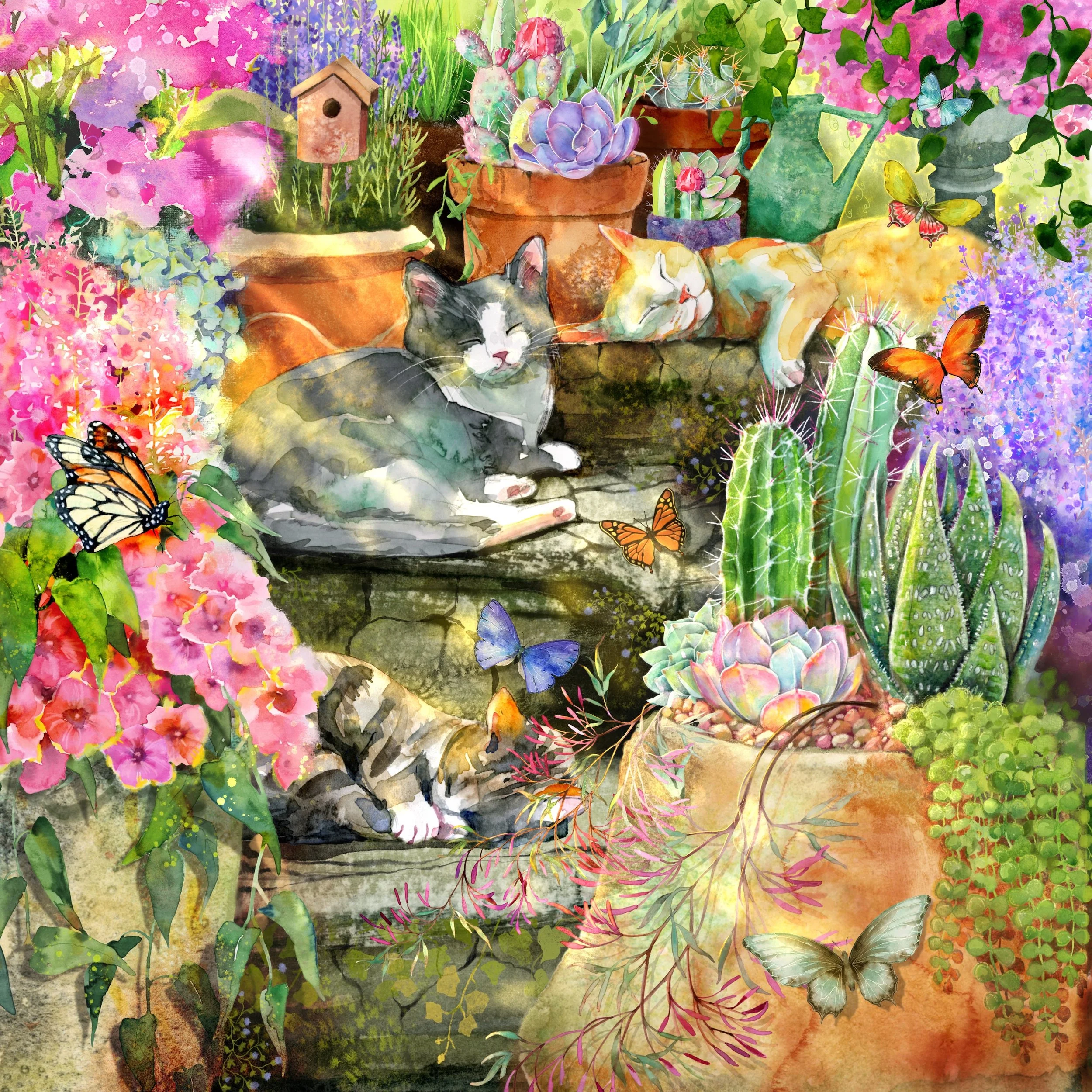 Cat Nap - Cats and plants