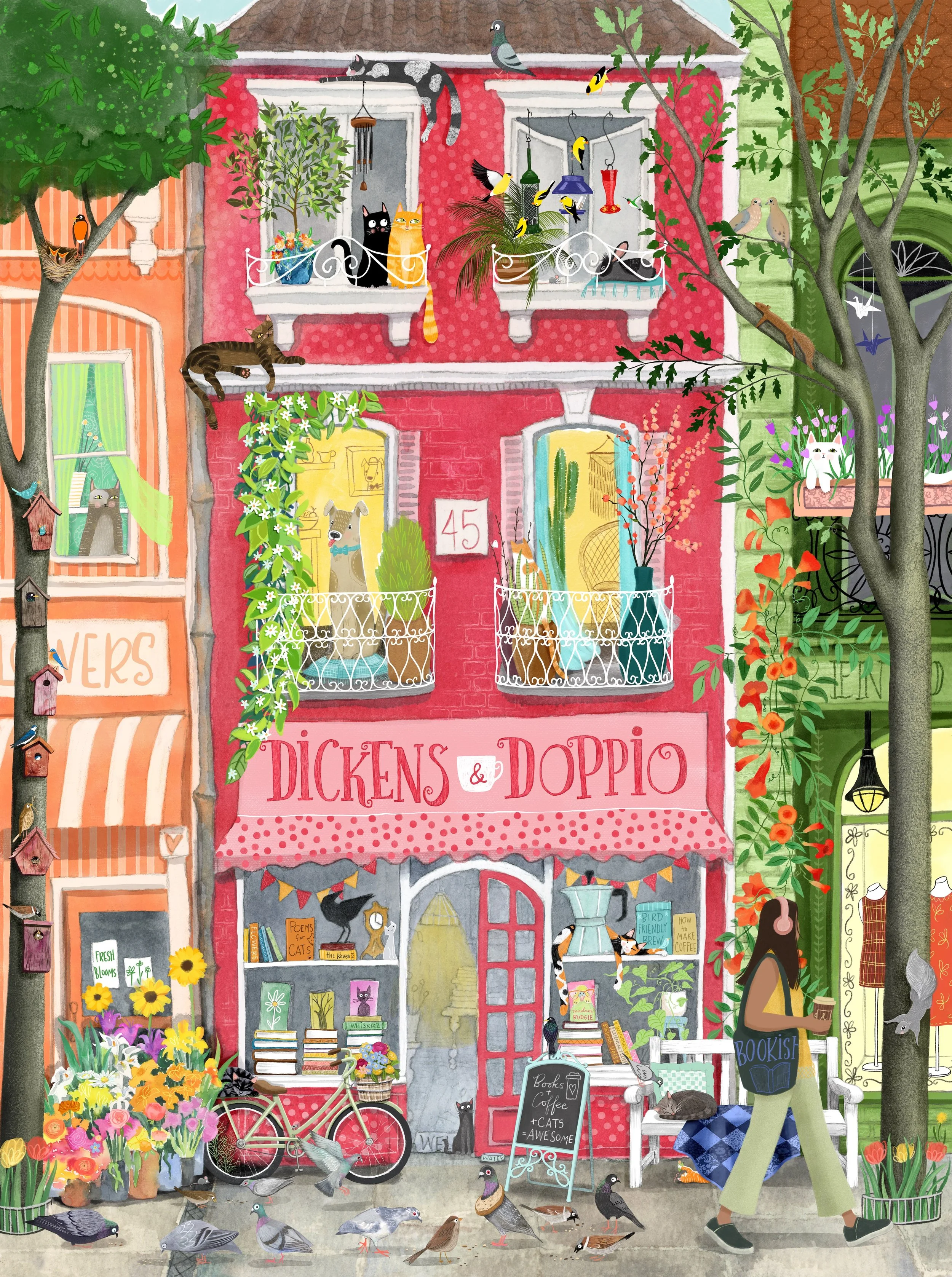Dickens & Doppio, the perfect spot for coffee, books, cats, and pigeons *currently licensed for jigsaw puzzle.