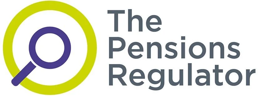 Logo of The Pensions Regulator with a green circle and purple magnifying glass design.