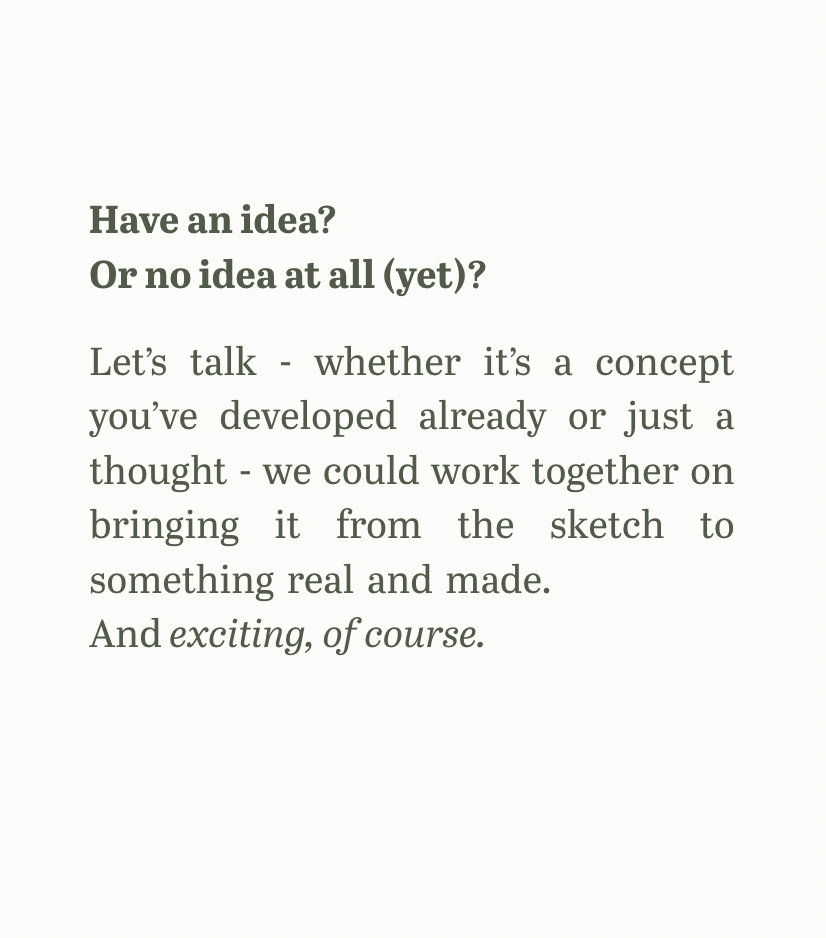 A text-based graphic with a heading and paragraph in green font on a white background promoting idea sharing and collaboration.