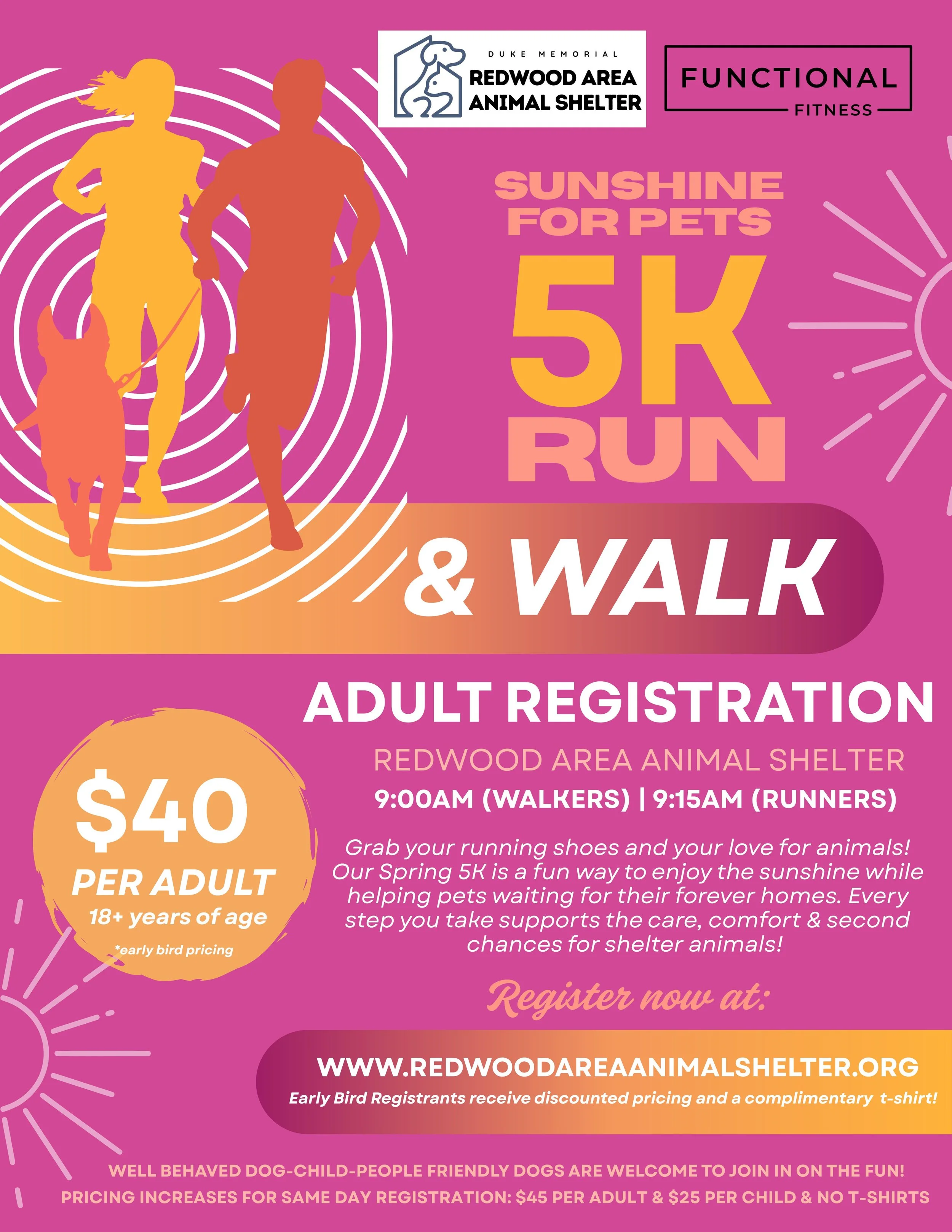 'Sunshine for Pets' Spring 5K Run & Walk: Adult Registration