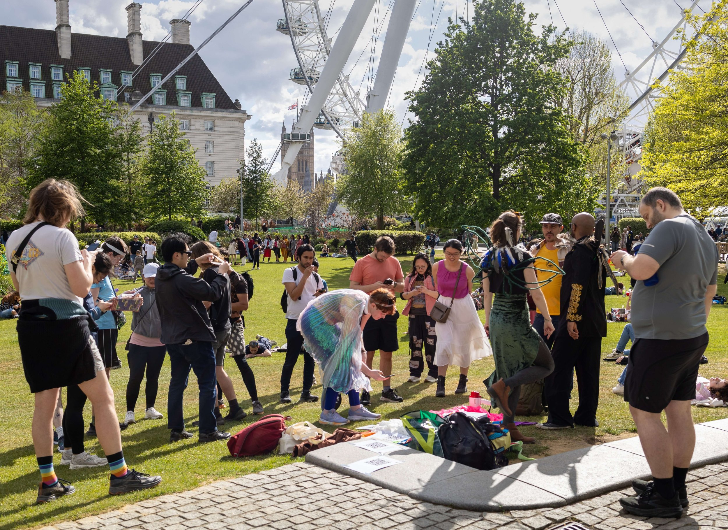 Crowd gathered in front of the London Eye at the start of the Journey until the End of the Night.