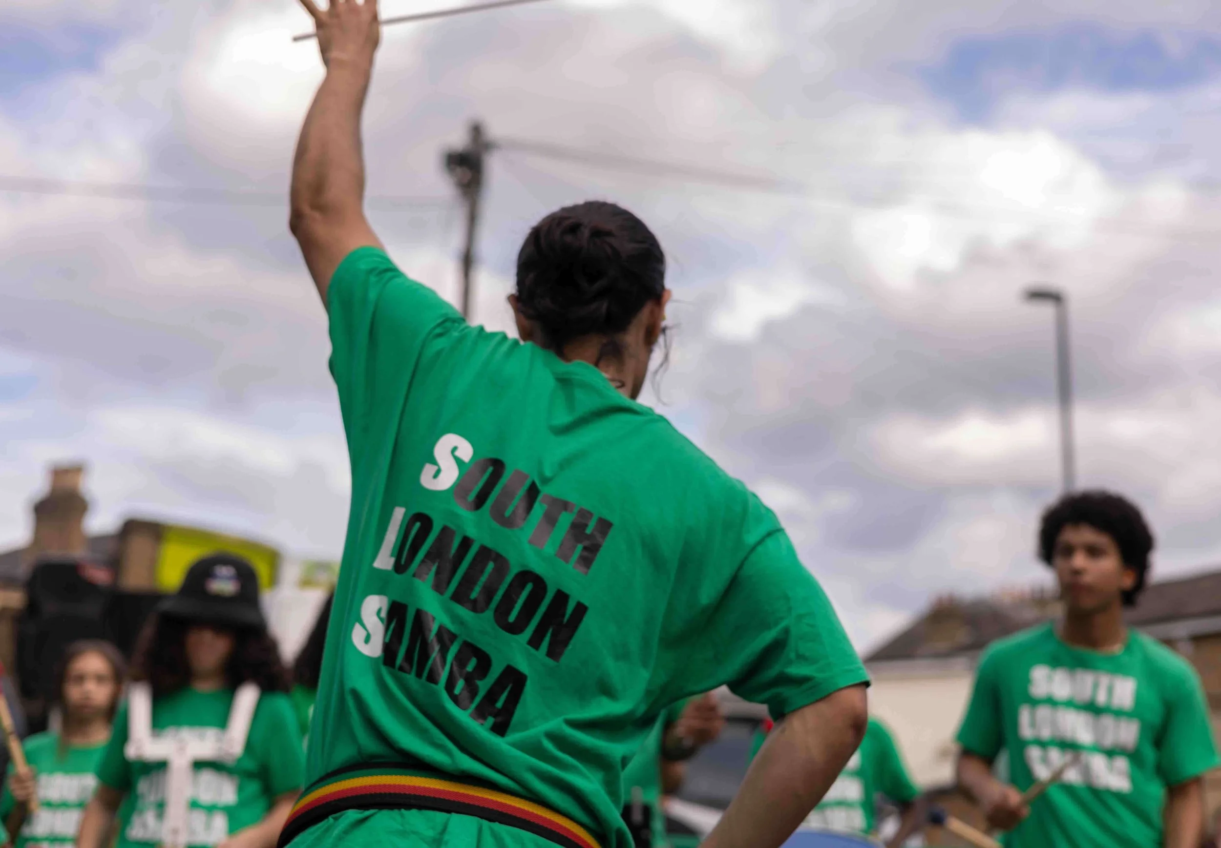 South London Samba drummer at Brockley Max in south London.