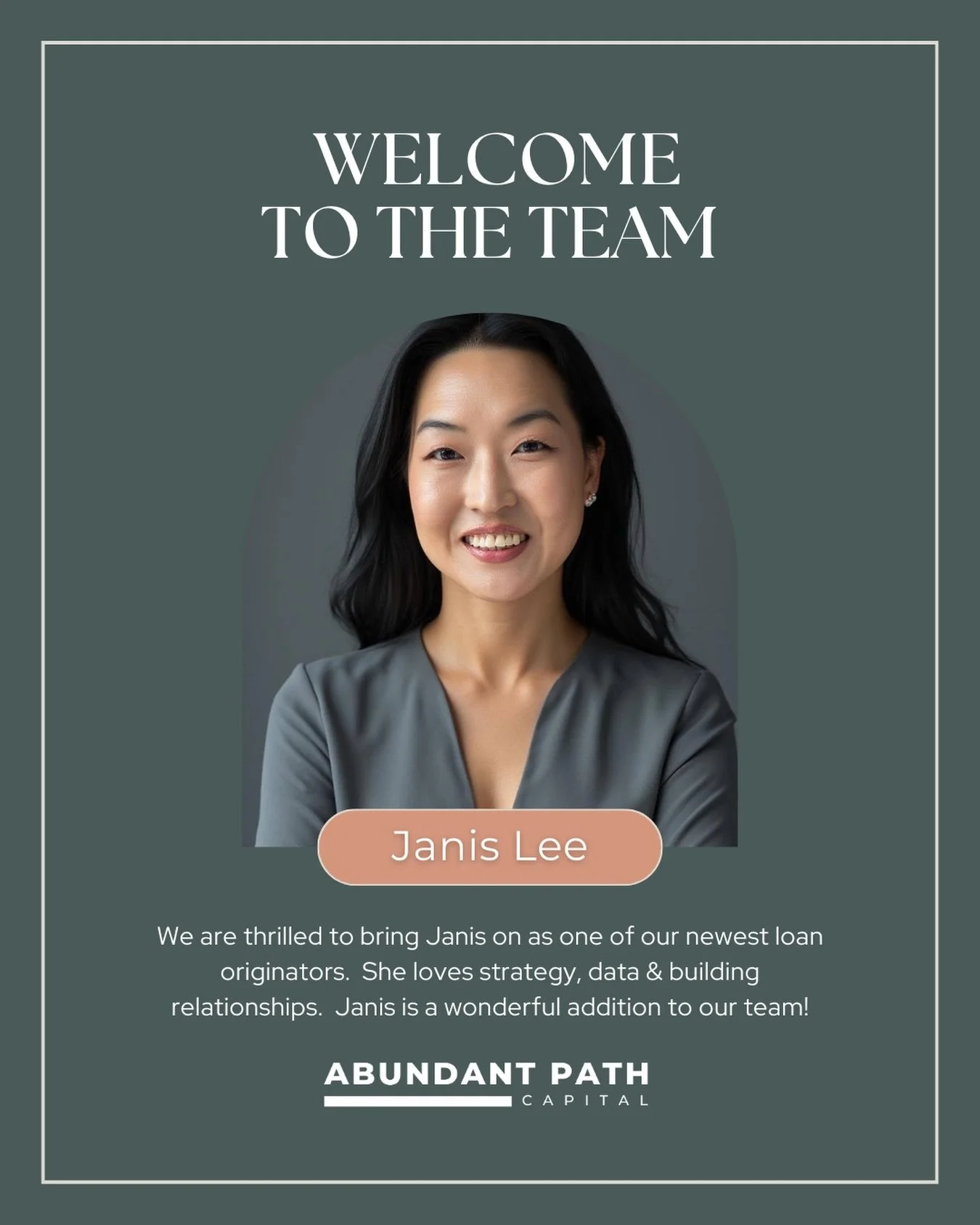 HERE WE GO AGAIN!  We are thrilled to be expanding our team at Abundant Path Capital &amp; bringing on another amazing loan originator.  Please help us welcome @janislee.pmb to our team! 🎉

We are here &amp; ready to fund your real estate deals - fi