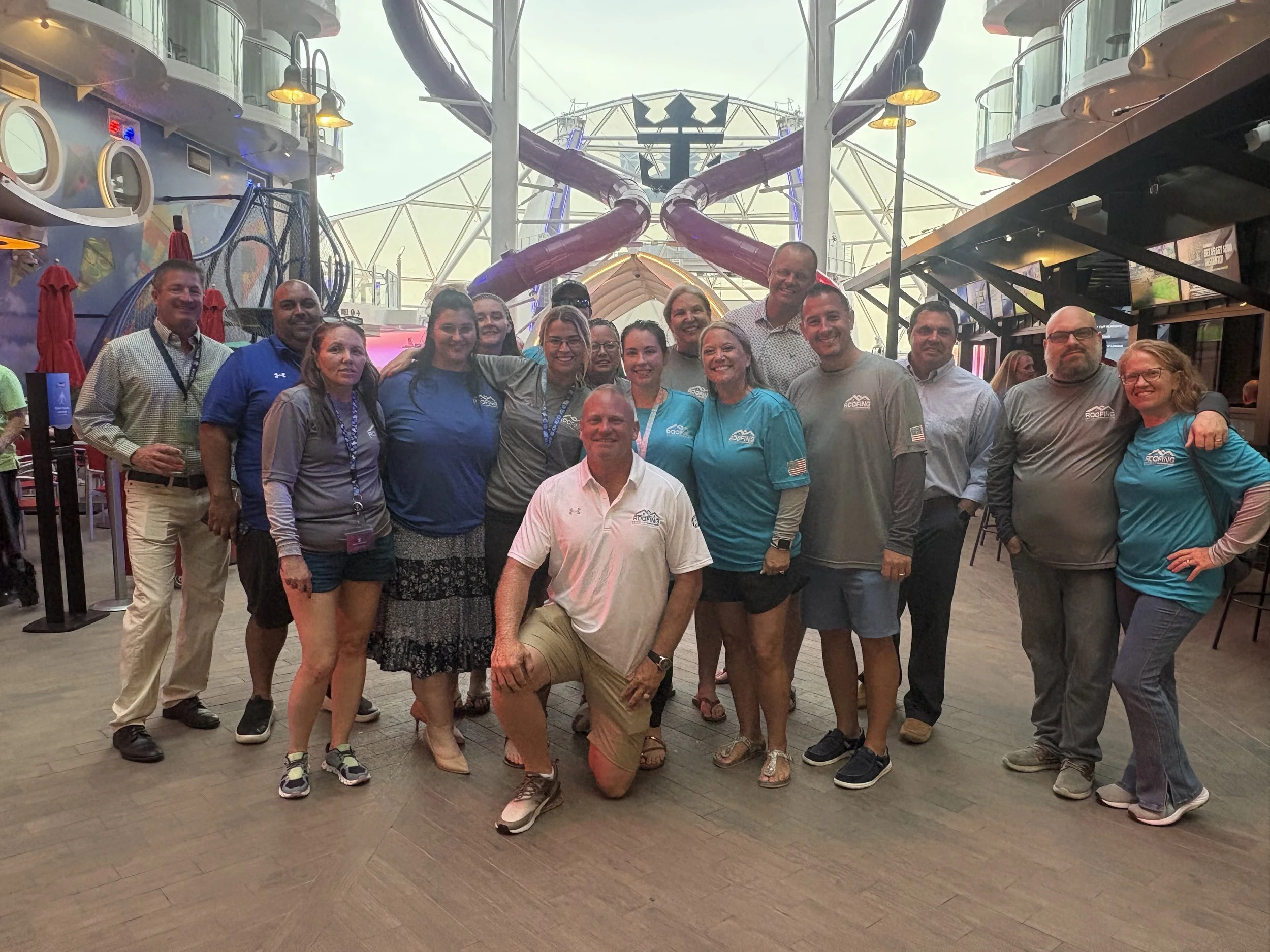 "Roofing Exterior Innovations team photo on cruise — licensed roofing contractors in Tavares FL"