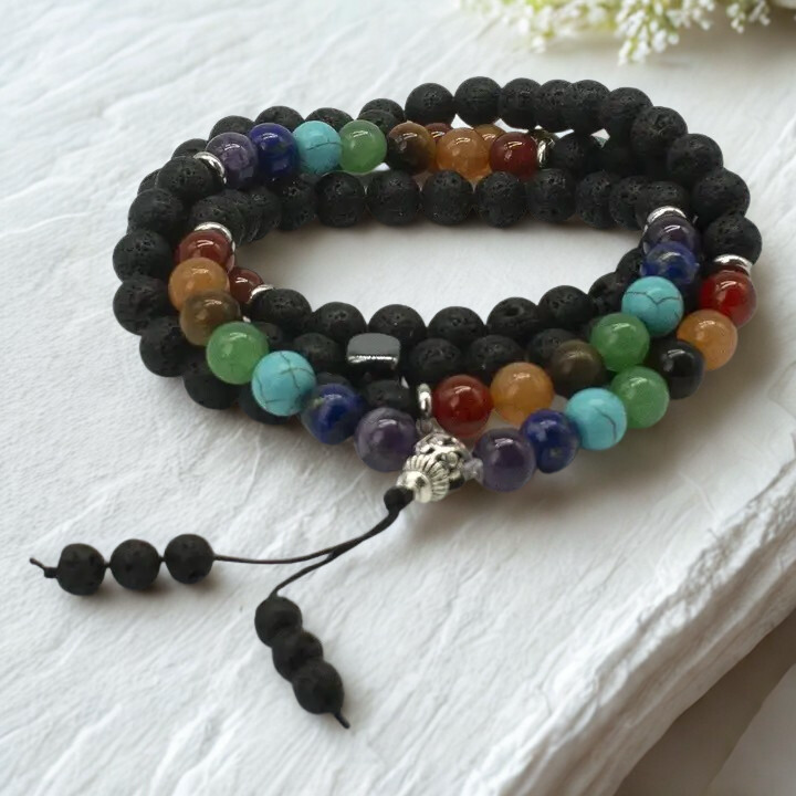 Lava & Chakra Bead Bracelet
