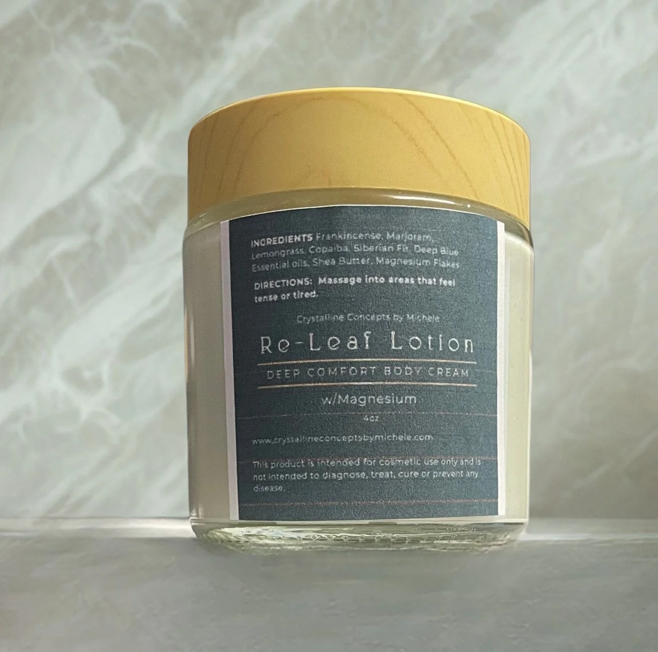 Re-Leaf Magnesium Lotion - Deep Comfort Body Cream - 4oz Glass Jar