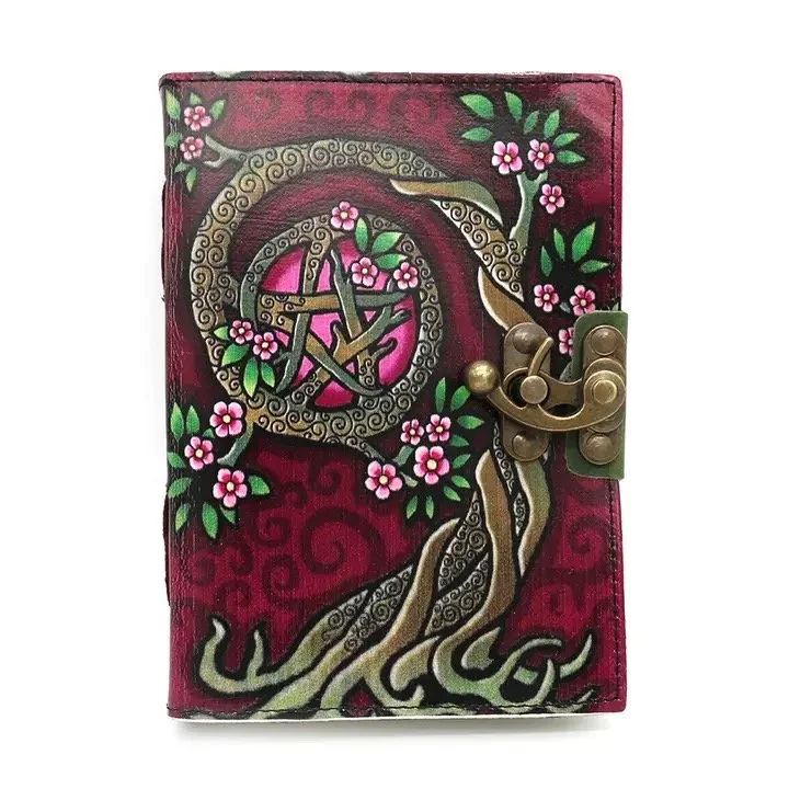 Embossed Pink Pentacle Blank Leather Journal (5 X 7 in.)