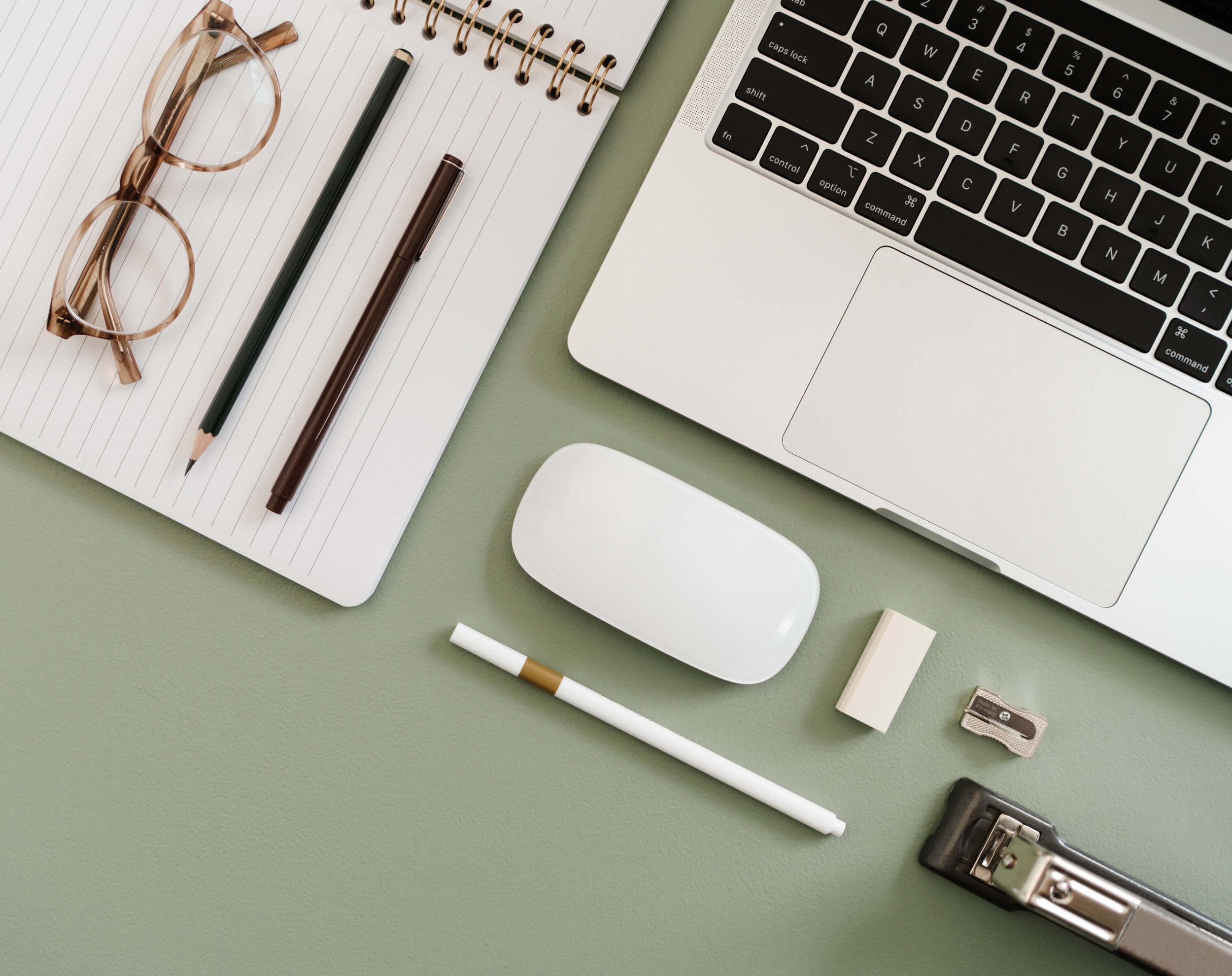 Calming workspace on a green desk
