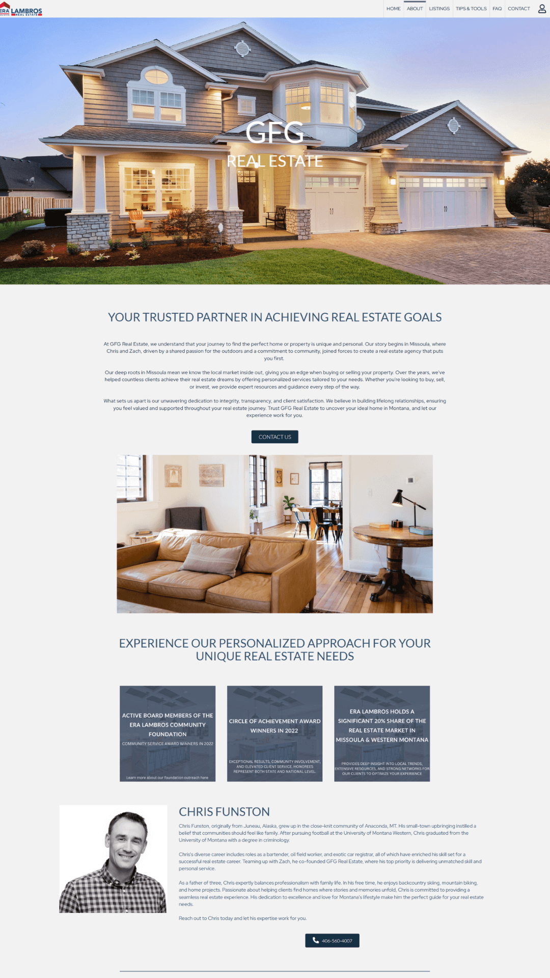 Screenshot of GFG Real Estate About Page - Design by Holly Gratton on Moxiworks