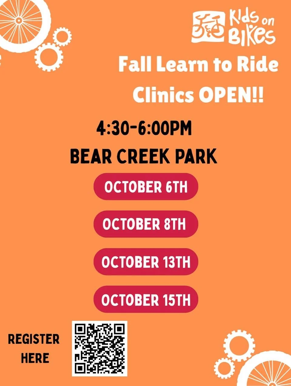 Fall Learn to Ride clinics w/Kids on Bikes
