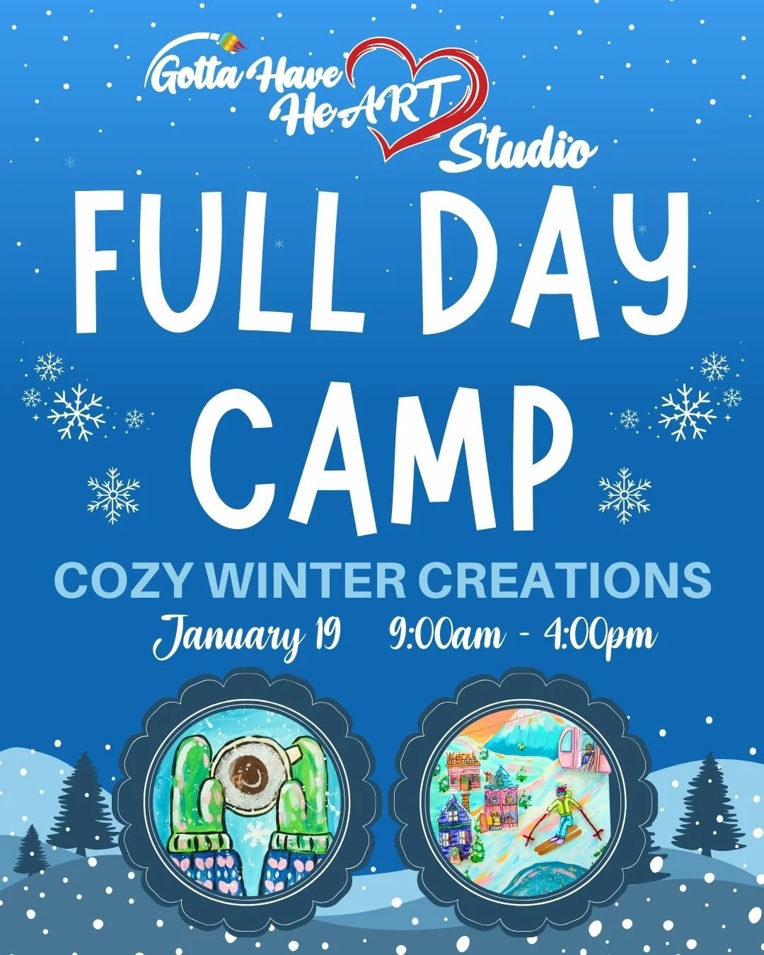 ❄️ Looking for a fun, creative way to spend a winter day off? 

Join us for our Full Day Camp: Cozy Winter Creations on January 19 from 9:00 AM&ndash;4:00 PM. Artists will spend the day painting, creating, and having tons of winter-inspired fun&mdash