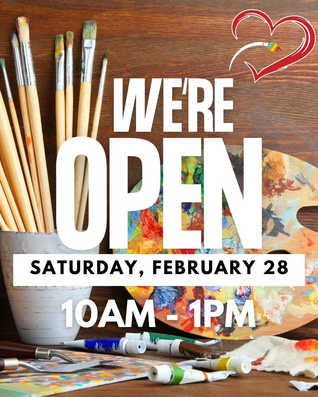🎨✨Looking for something creative to do? 

We&rsquo;re OPEN today from 10AM&ndash;1PM!

Grab a friend, bring the kids, or come solo and create something beautiful from the heART. 💛

Can&rsquo;t wait to see you in the studio! 

#GottaHaveHeARTStudio 