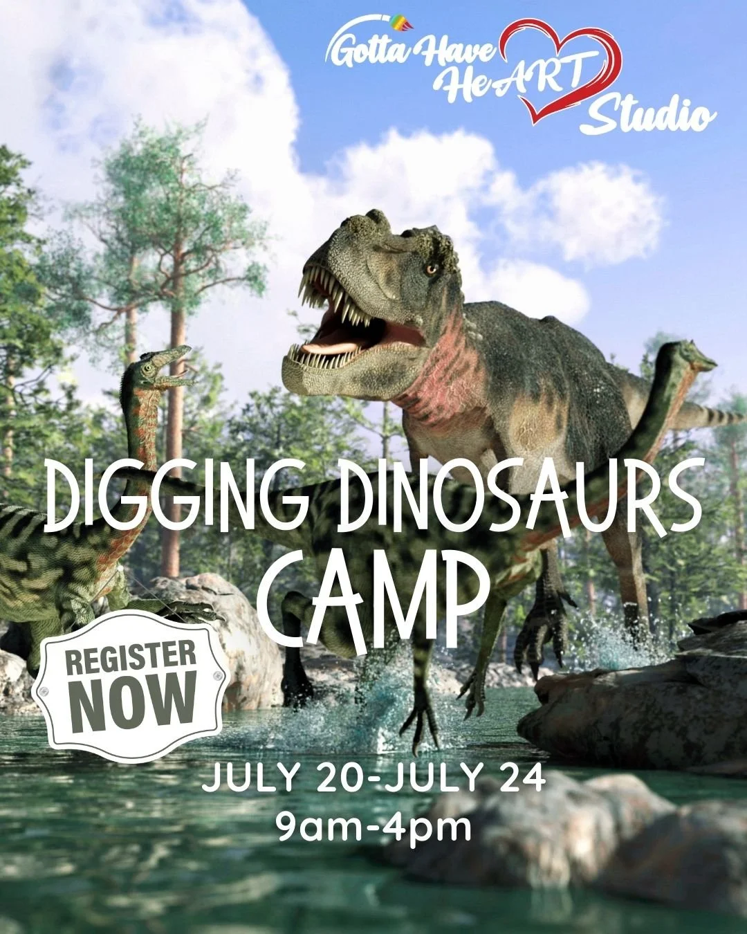 🦖Our Digging Dinosaurs Camp is stomping into the studio July 20&ndash;24 from 9am&ndash;4pm and it&rsquo;s going to be ROAR-some. 

Think fossils, prehistoric-inspired art projects, hands-on creativity, and a whole lot of imagination.

💚 Register n