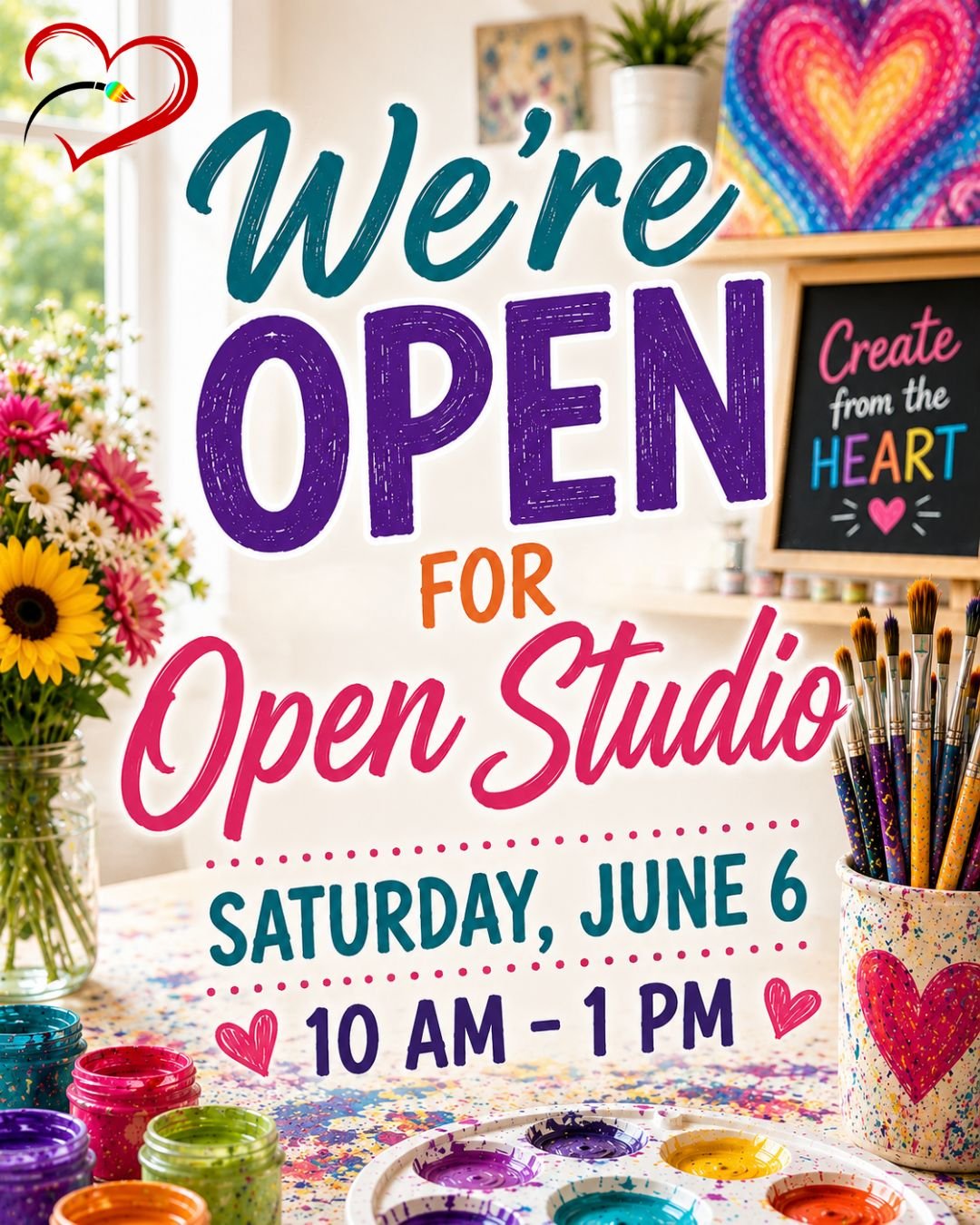 🎨 Looking for a creative way to spend your Saturday?

Join us for Open Studio on Saturday, June 6 from 10 AM&ndash;1 PM! Stop in, choose a project, and create at your own pace. Whether you're painting, crafting, or just looking for a fun activity wi