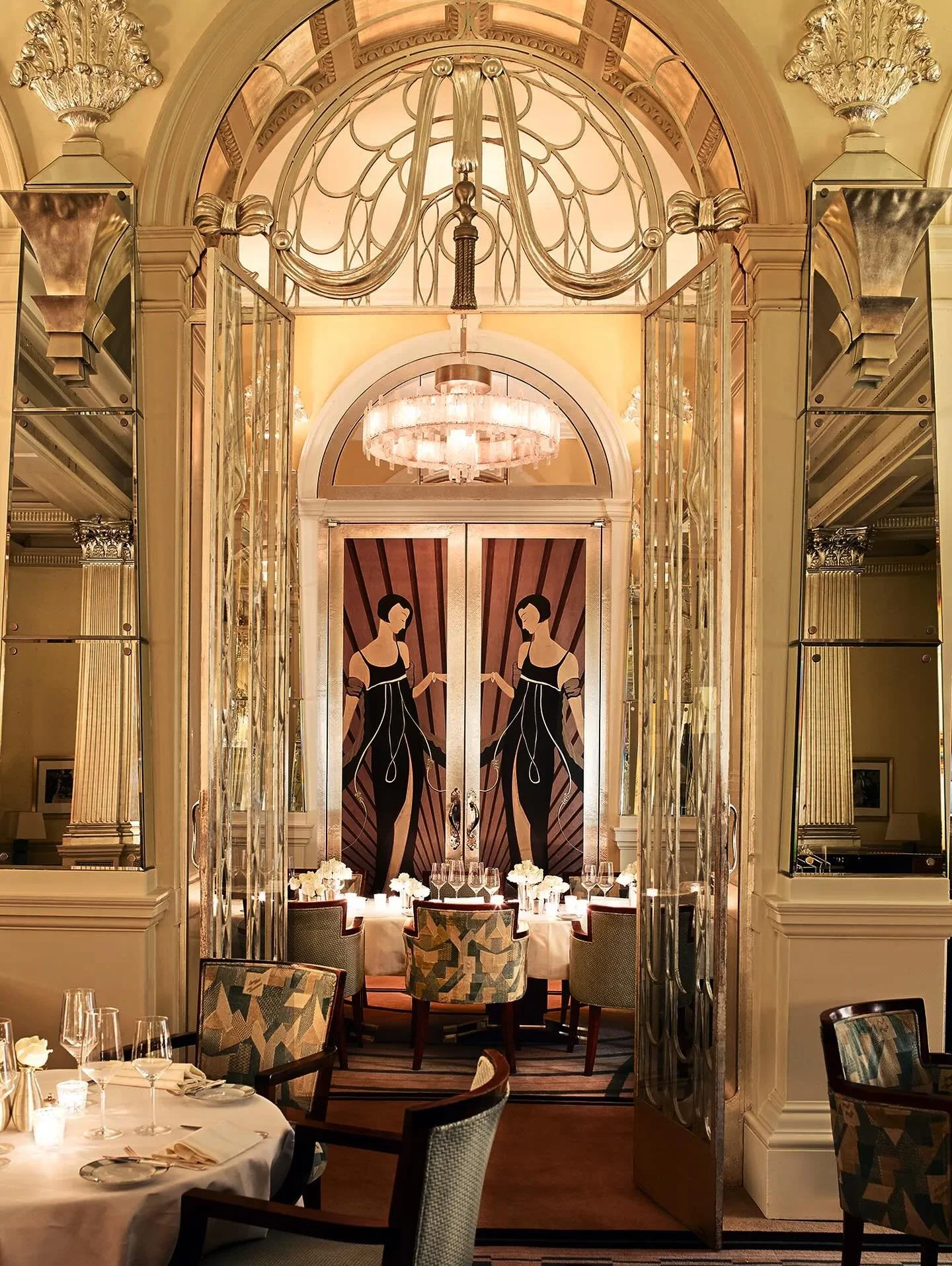 The foyer private dining room at Claridge&rsquo;s, London. 

(An ode to the Paris Exposition Internationale des Arts D&eacute;coratifs et Industriels Modernes for presenting the Art Deco style, 100 years ago.)