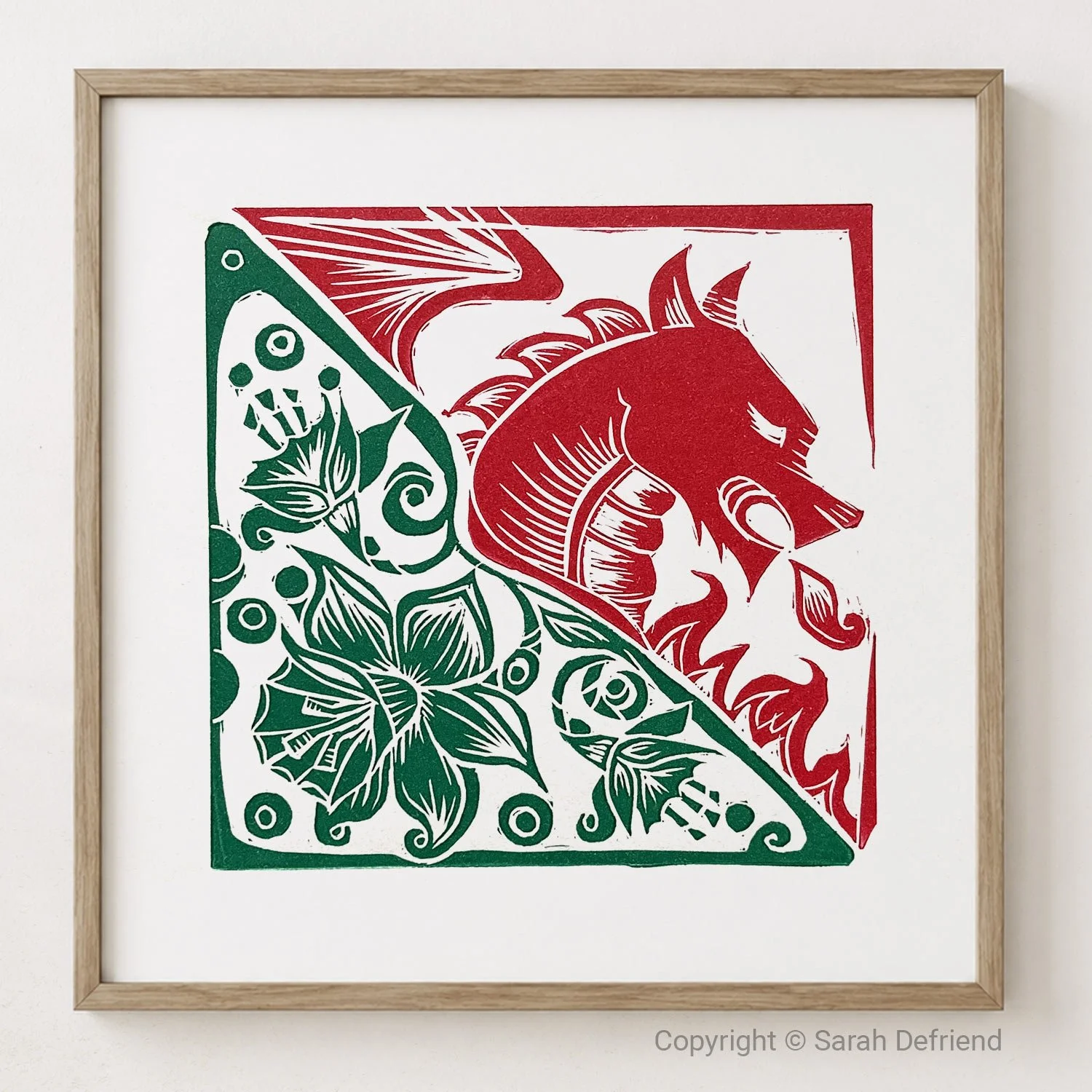 Y Ddraig Goch Lino Print By Sarah Defriend