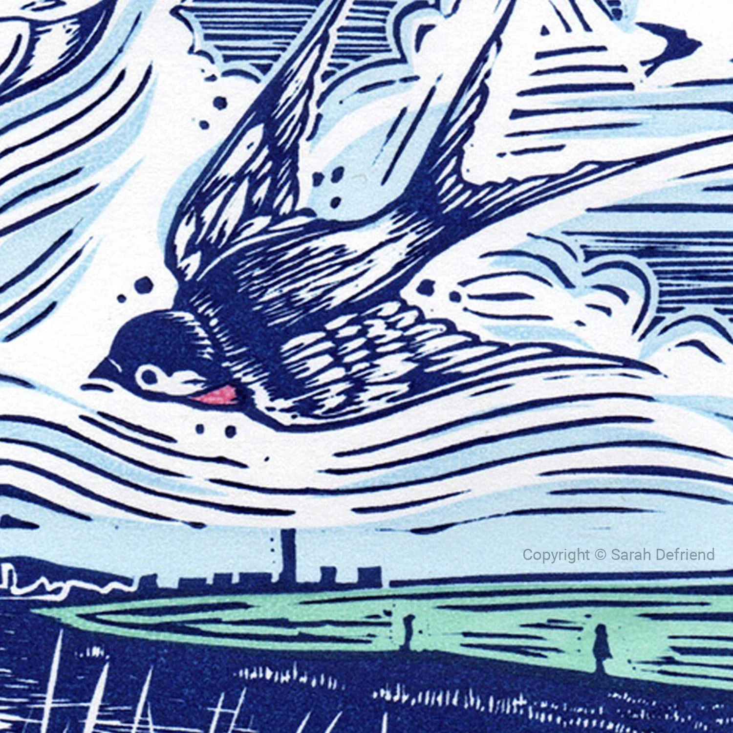 Silkscreen & Lino Print Swansea Swallows by Sarah Defriend detail