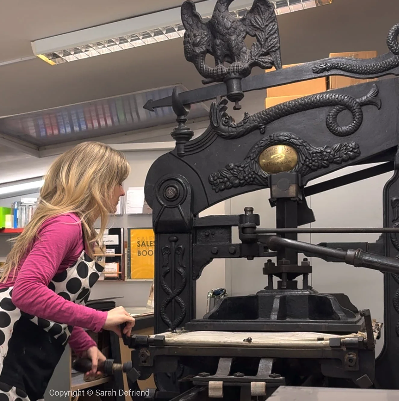 Sarah Defriend using Swansea Print Workshops Printing press