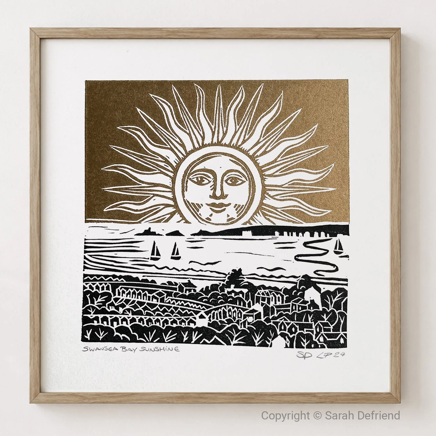 Swansea Sunshine Lino Print by Sarah Defriend