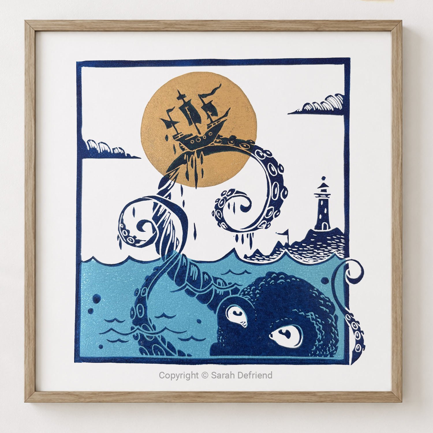 Sea Monster Lino Print By Sarah Defriend