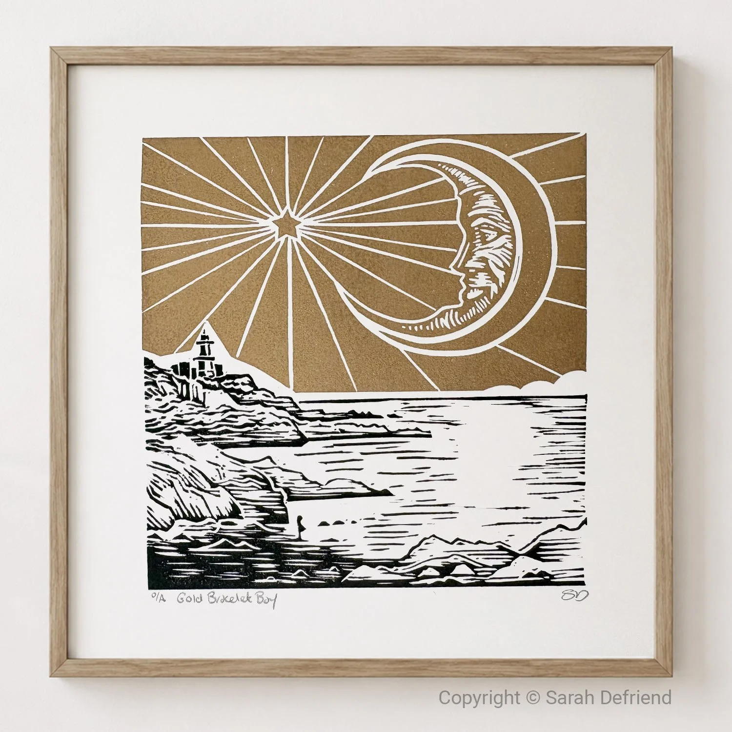 Bracelet Bay Moon Lino Print By Sarah Defriend
