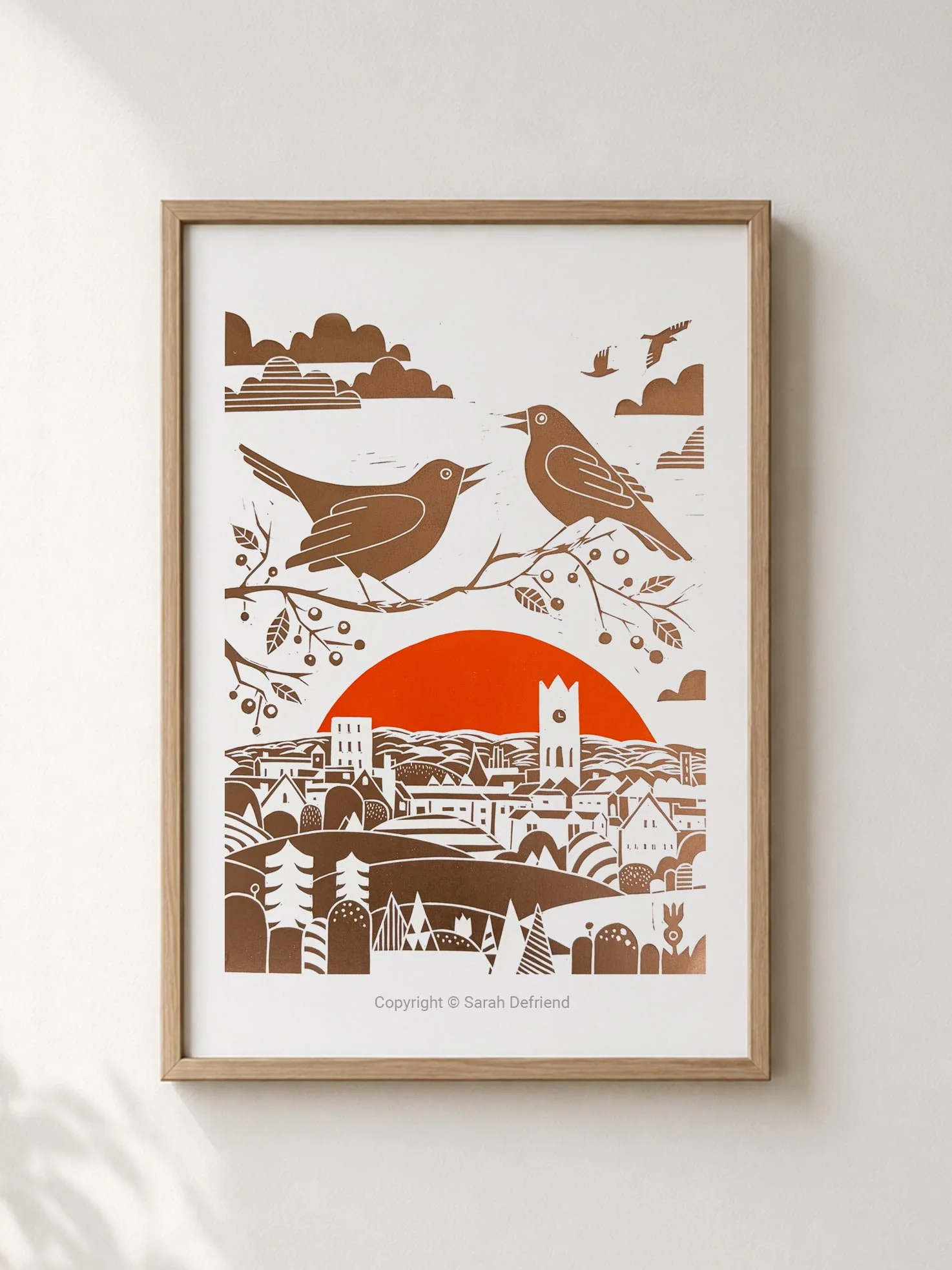Dawn Chorus Lino Print By Sarah Defriend