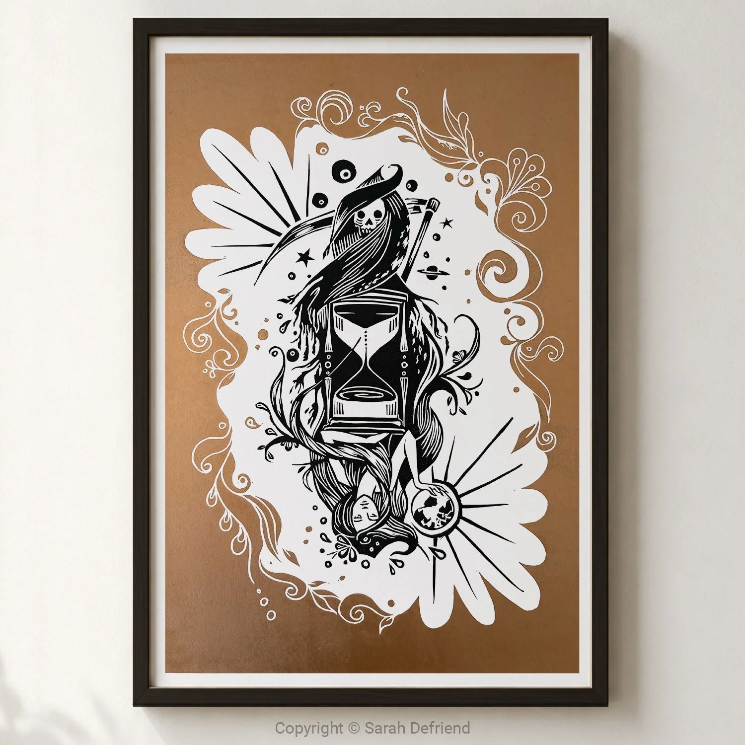 Time Lino Print By Sarah Defriend